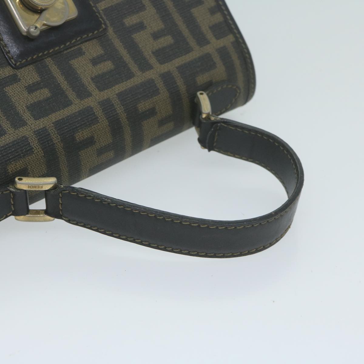 FENDI Zucca Canvas Hand Bag Black Brown Auth 65831