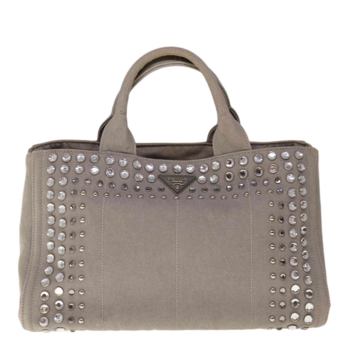 PRADA Bijoux Canapa MM Hand Bag Canvas 2way Gray Auth 65844