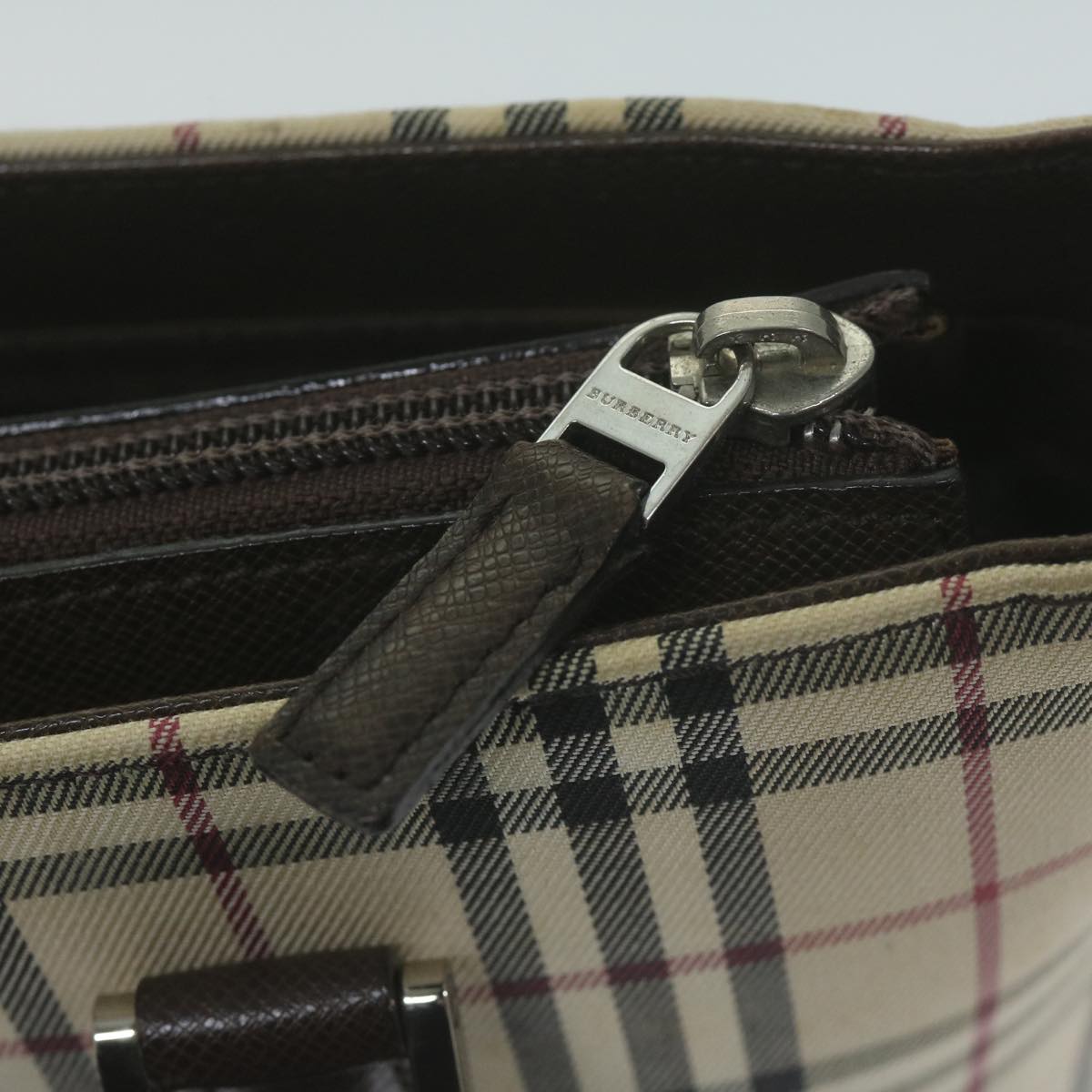 BURBERRY Nova Check Hand Bag Nylon Canvas Beige Auth 65852