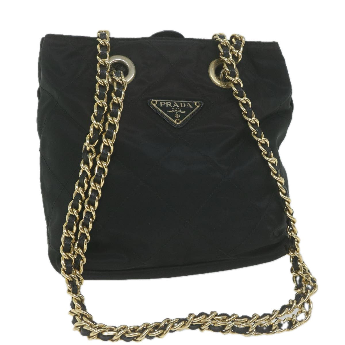 PRADA Quilted Chain Shoulder Bag Nylon Black Auth 65854