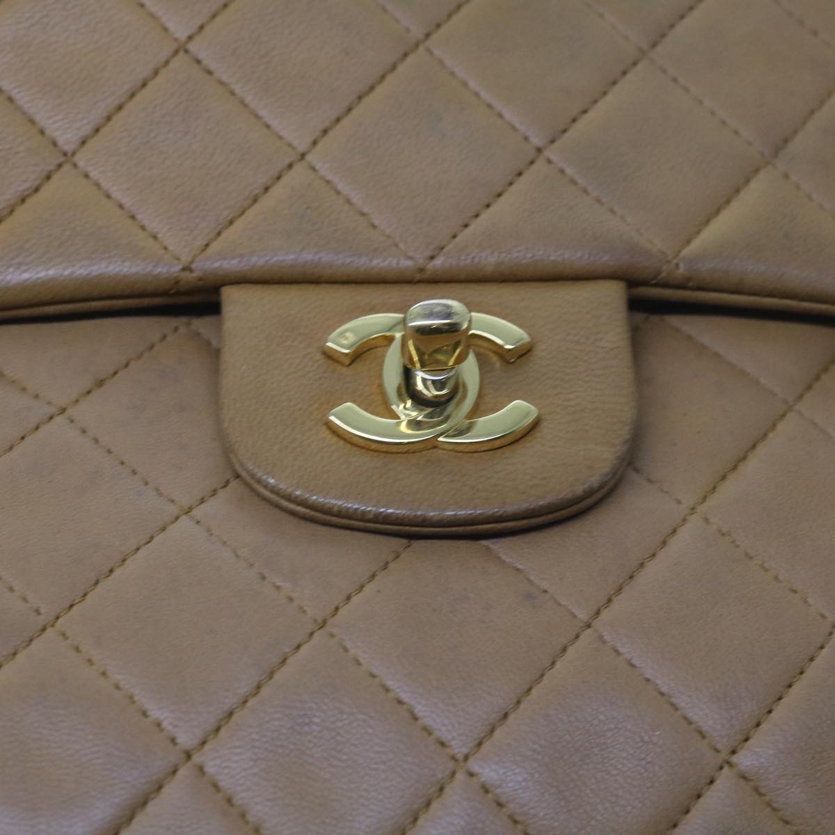 CHANEL Matelasse Turn Lock Chain Shoulder Bag Lamb Skin Brown CC Auth 65866