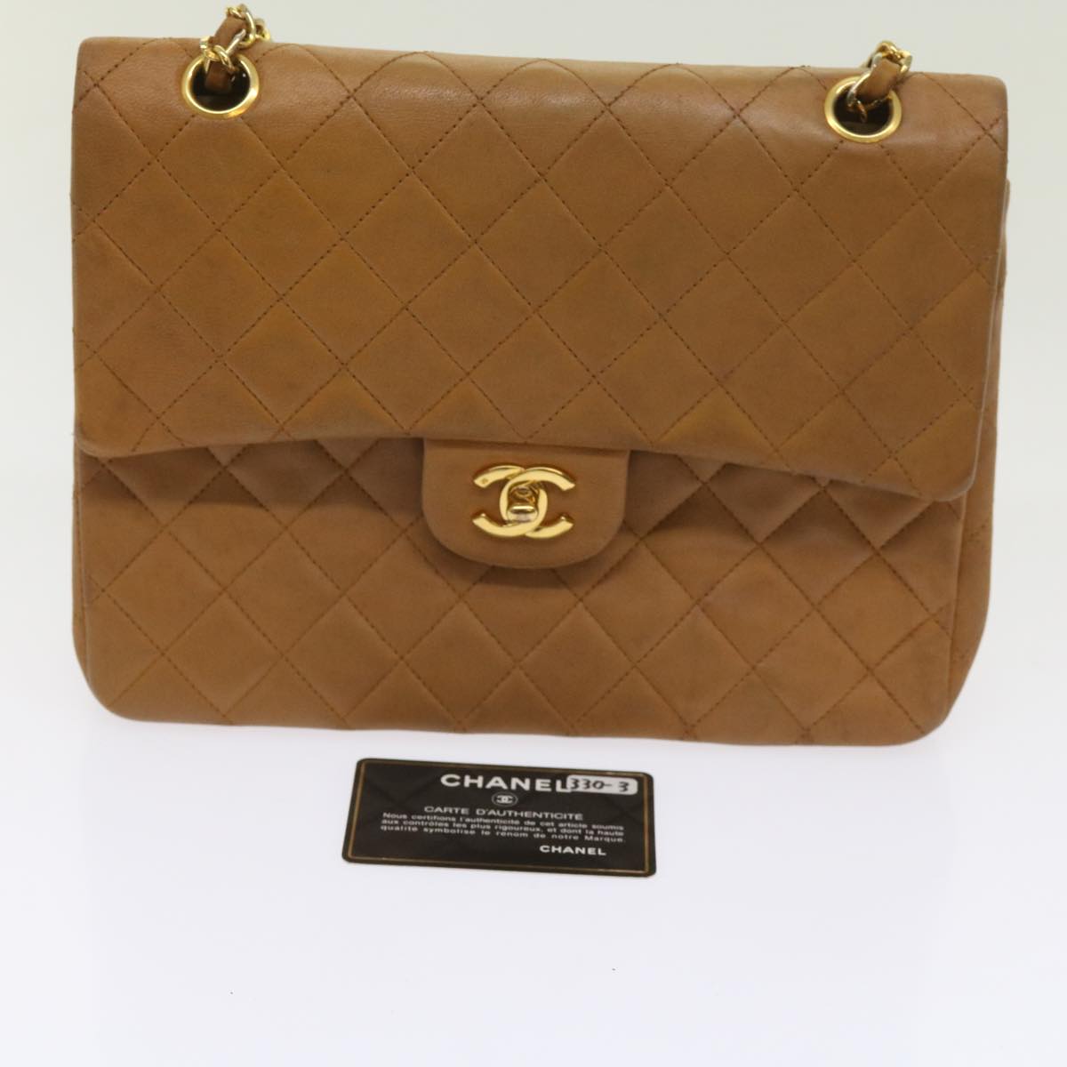 CHANEL Matelasse Turn Lock Chain Shoulder Bag Lamb Skin Brown CC Auth 65866