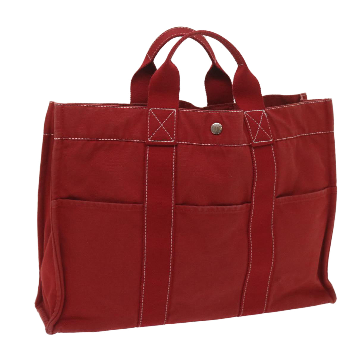 HERMES Deauville MM Tote Bag Canvas Red Auth 65875