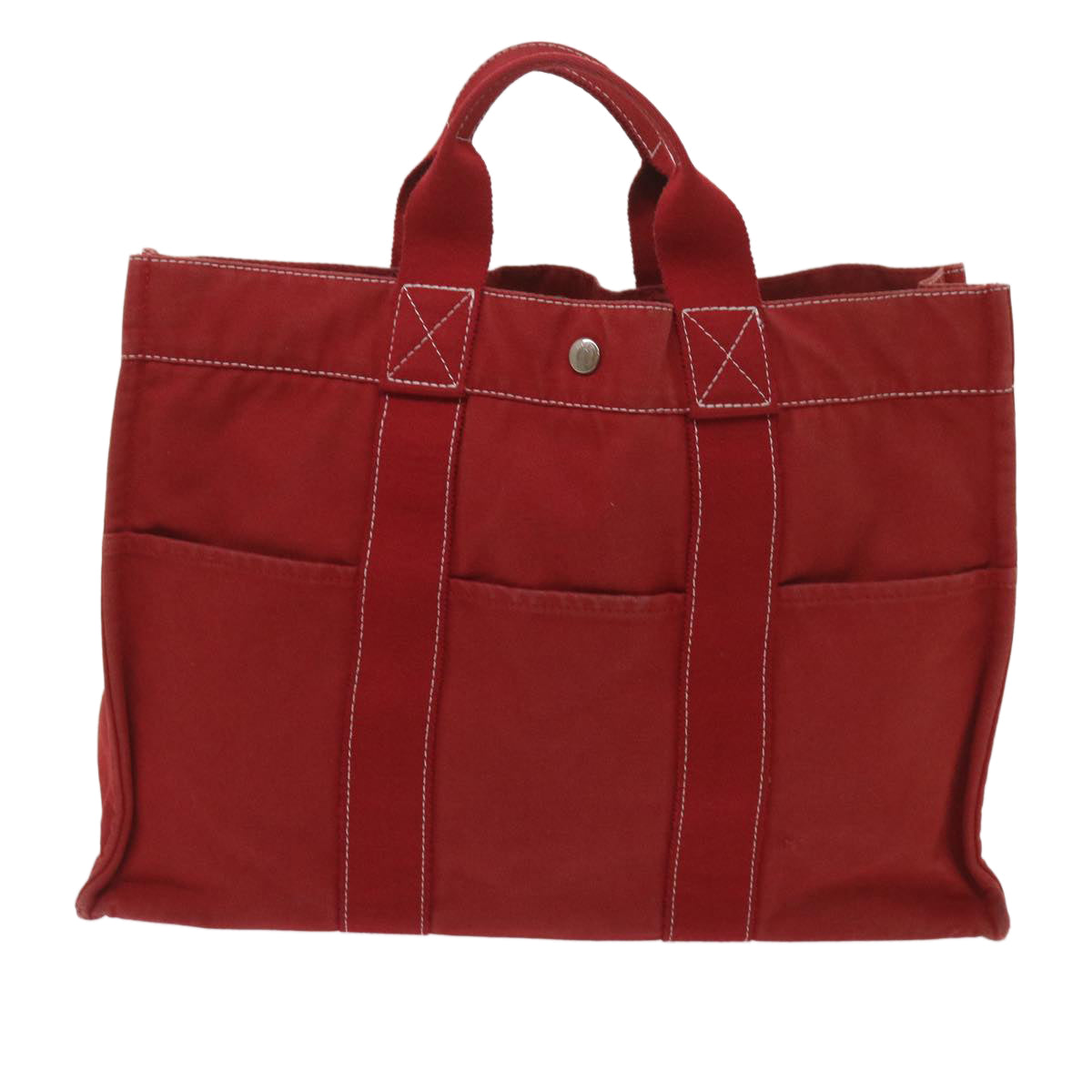 HERMES Deauville MM Tote Bag Canvas Red Auth 65875 - 0