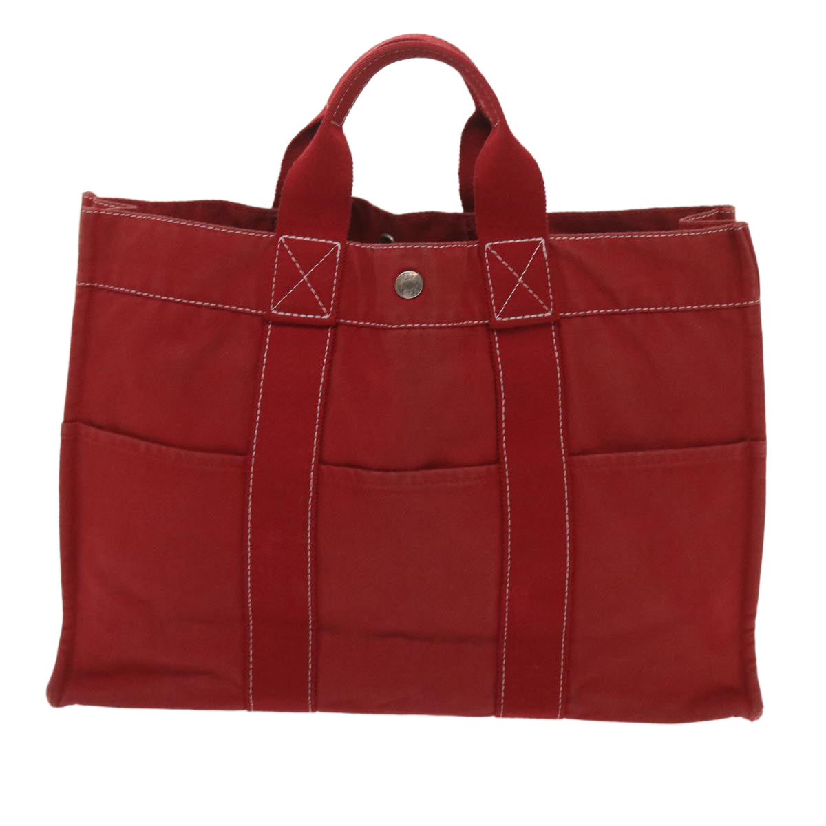 HERMES Deauville MM Tote Bag Canvas Red Auth 65875