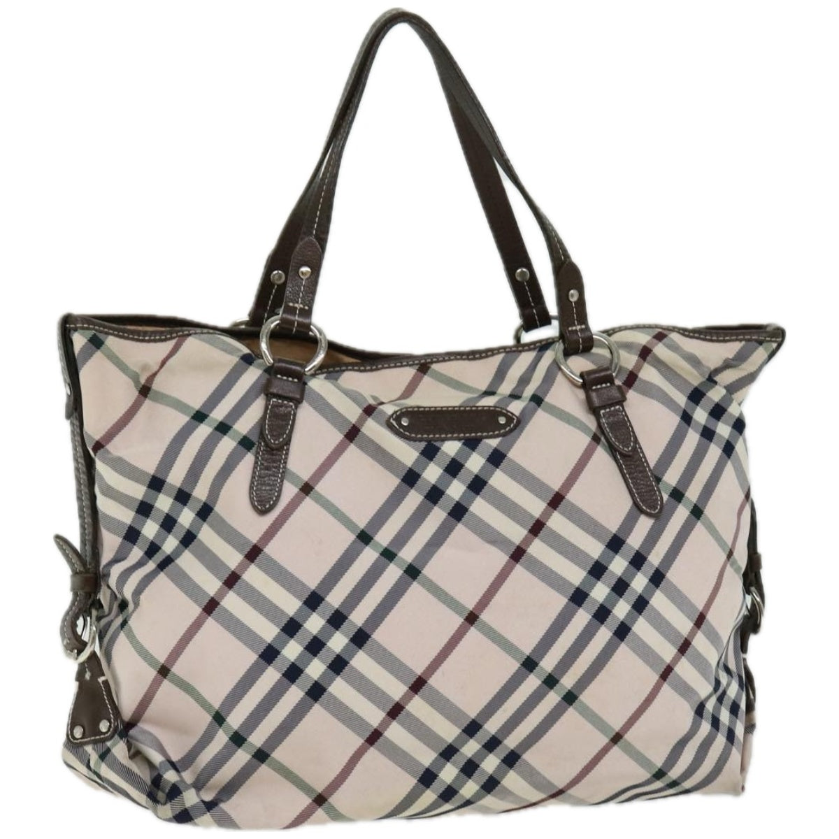 BURBERRY Nova Check Blue Label Tote Bag Pink Brown Auth 65881