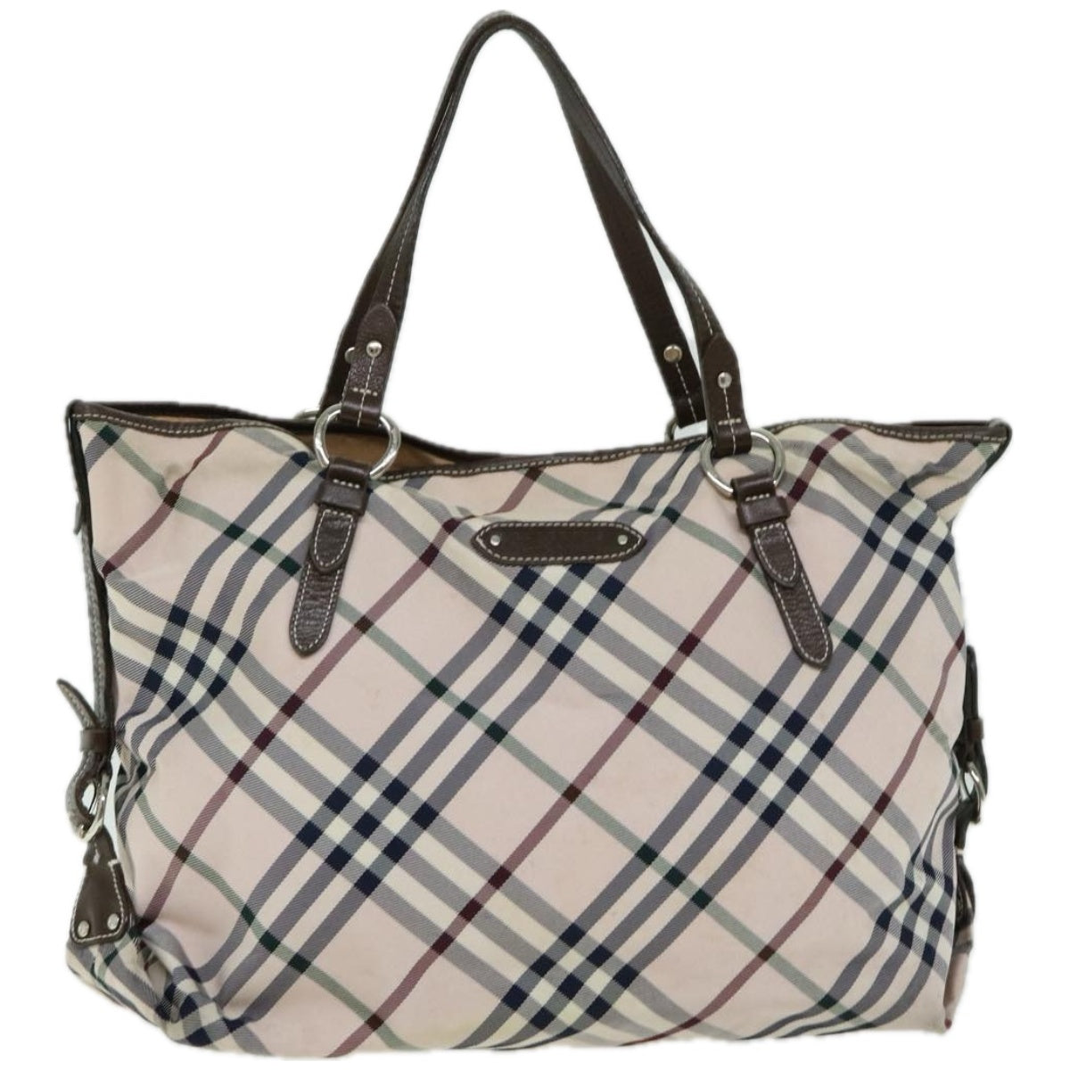 BURBERRY Nova Check Blue Label Tote Bag Pink Brown Auth 65881