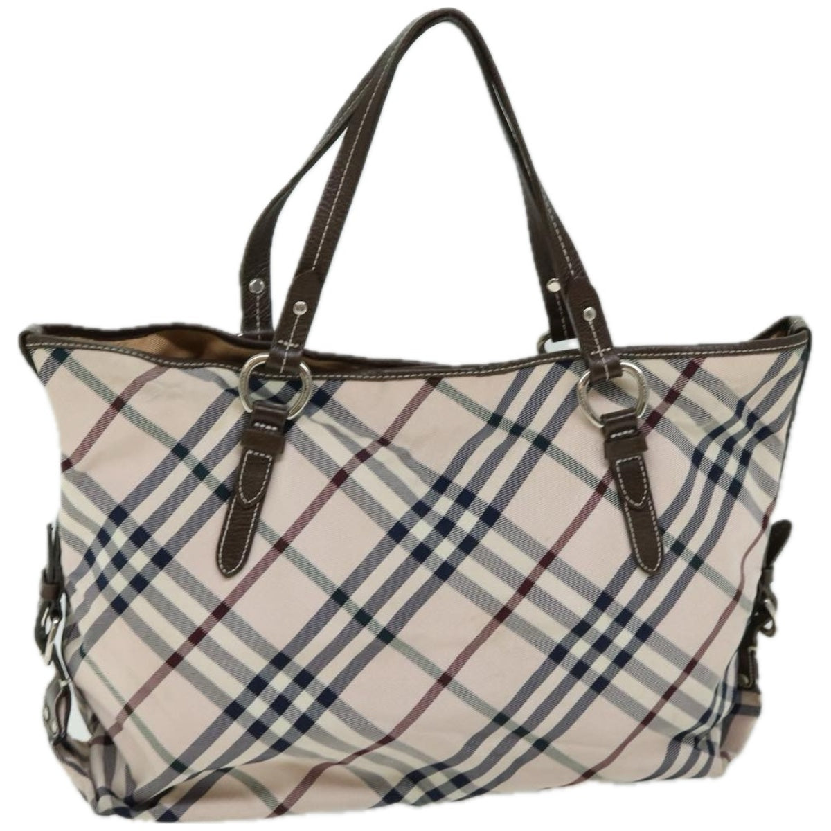 BURBERRY Nova Check Blue Label Tote Bag Pink Brown Auth 65881