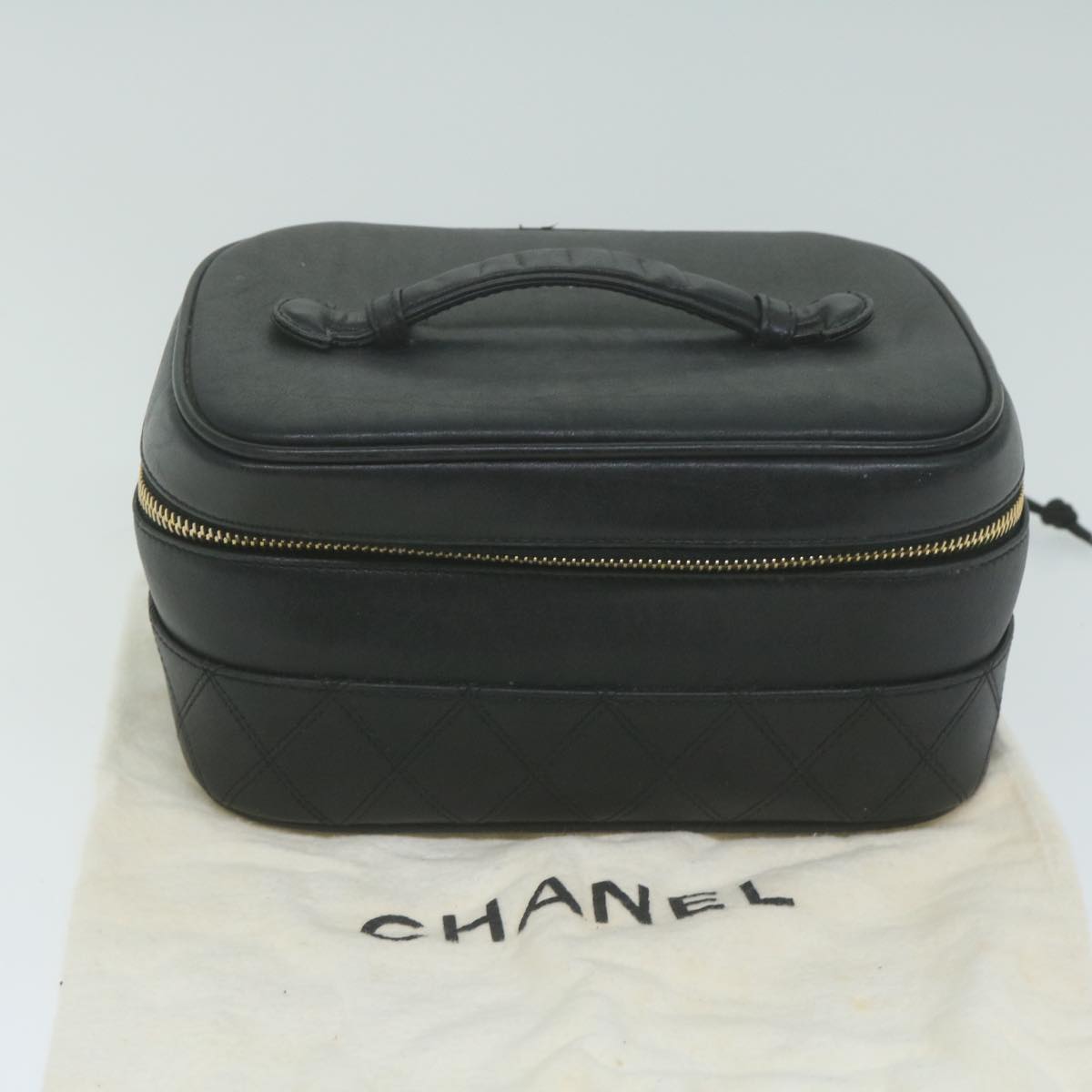 CHANEL Bicolole Vanity Cosmetic Pouch Leather Black CC Auth 65885