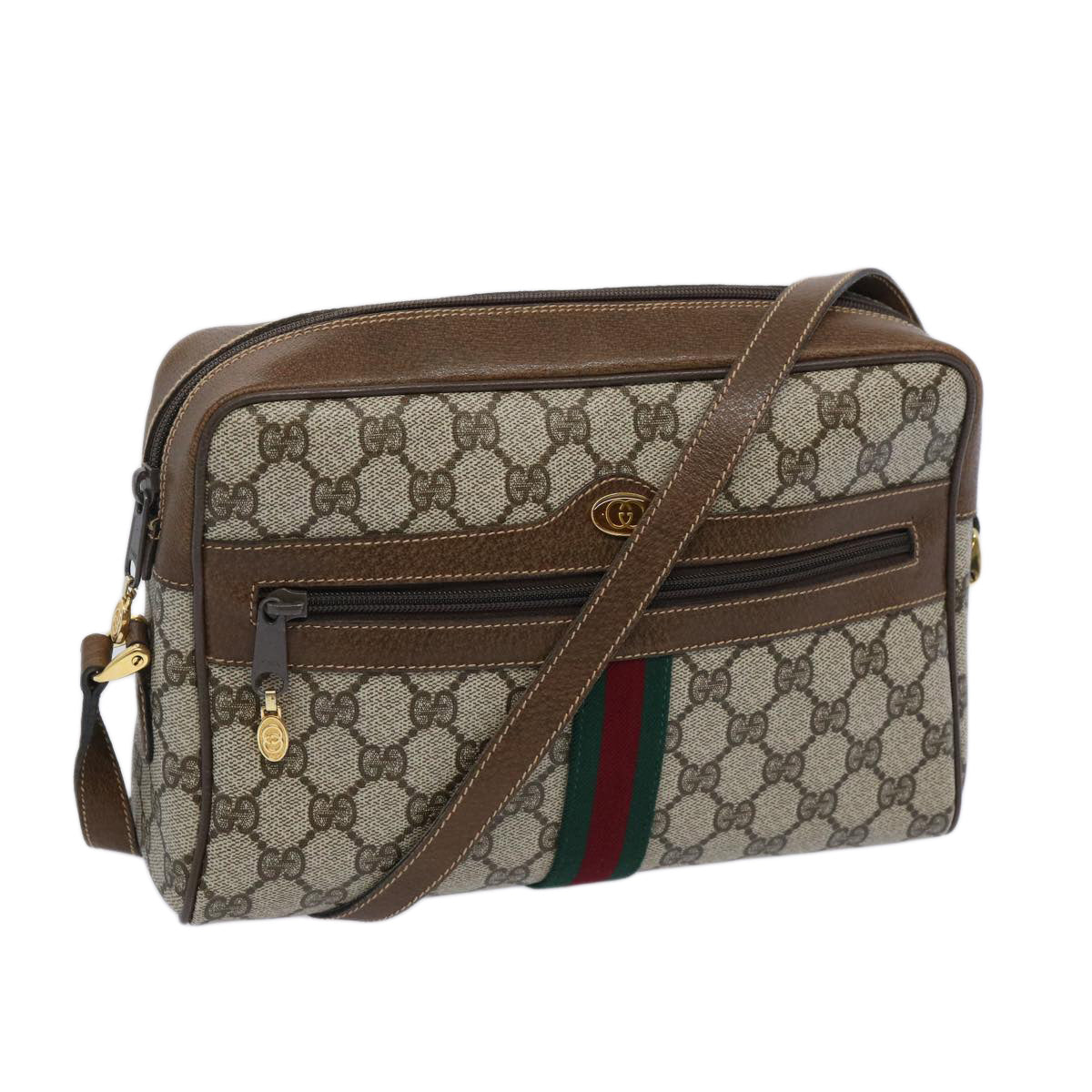 GUCCI GG Supreme Web Sherry Line Shoulder Bag PVC Beige Red Green Auth 65893