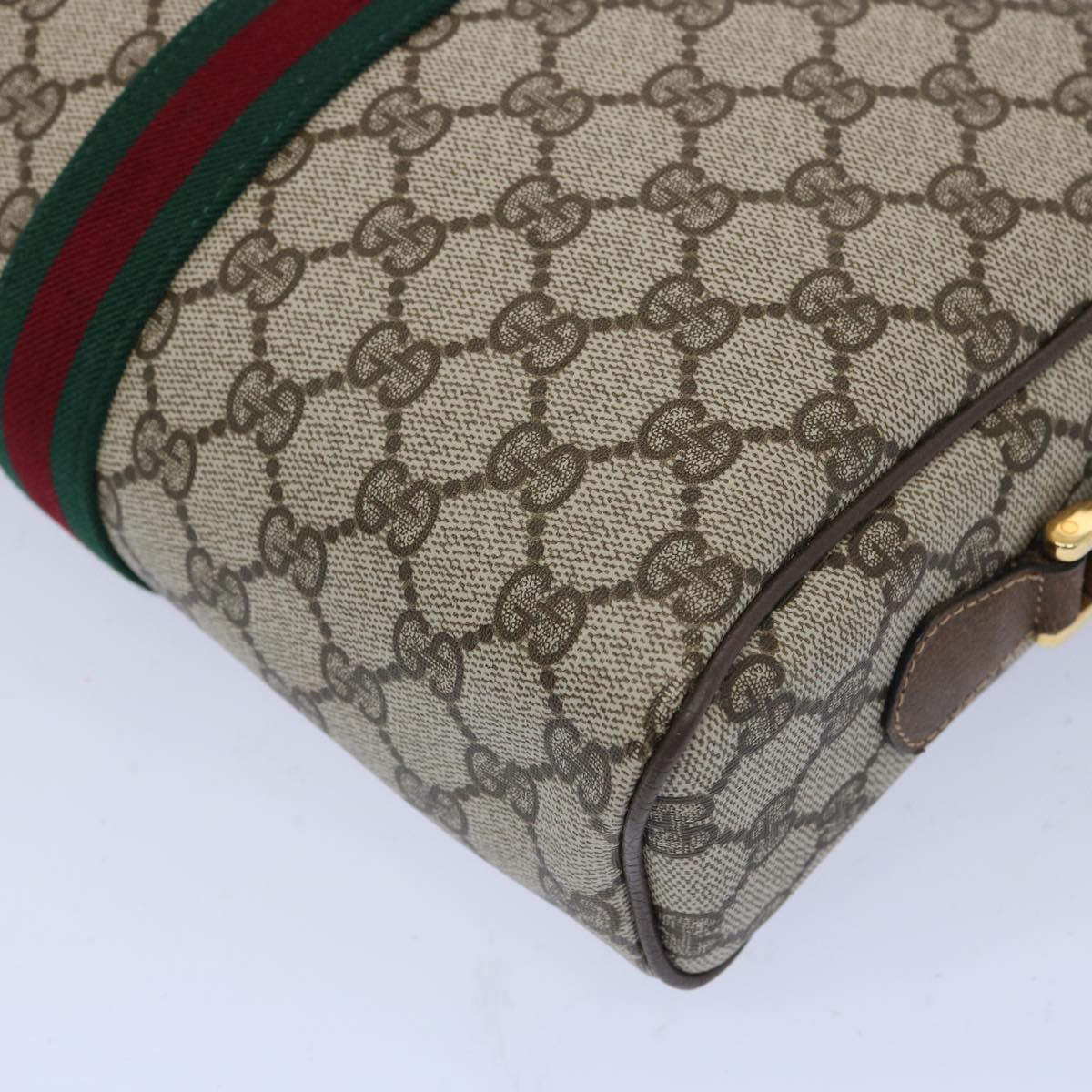 GUCCI GG Supreme Web Sherry Line Shoulder Bag PVC Beige Red Green Auth 65893