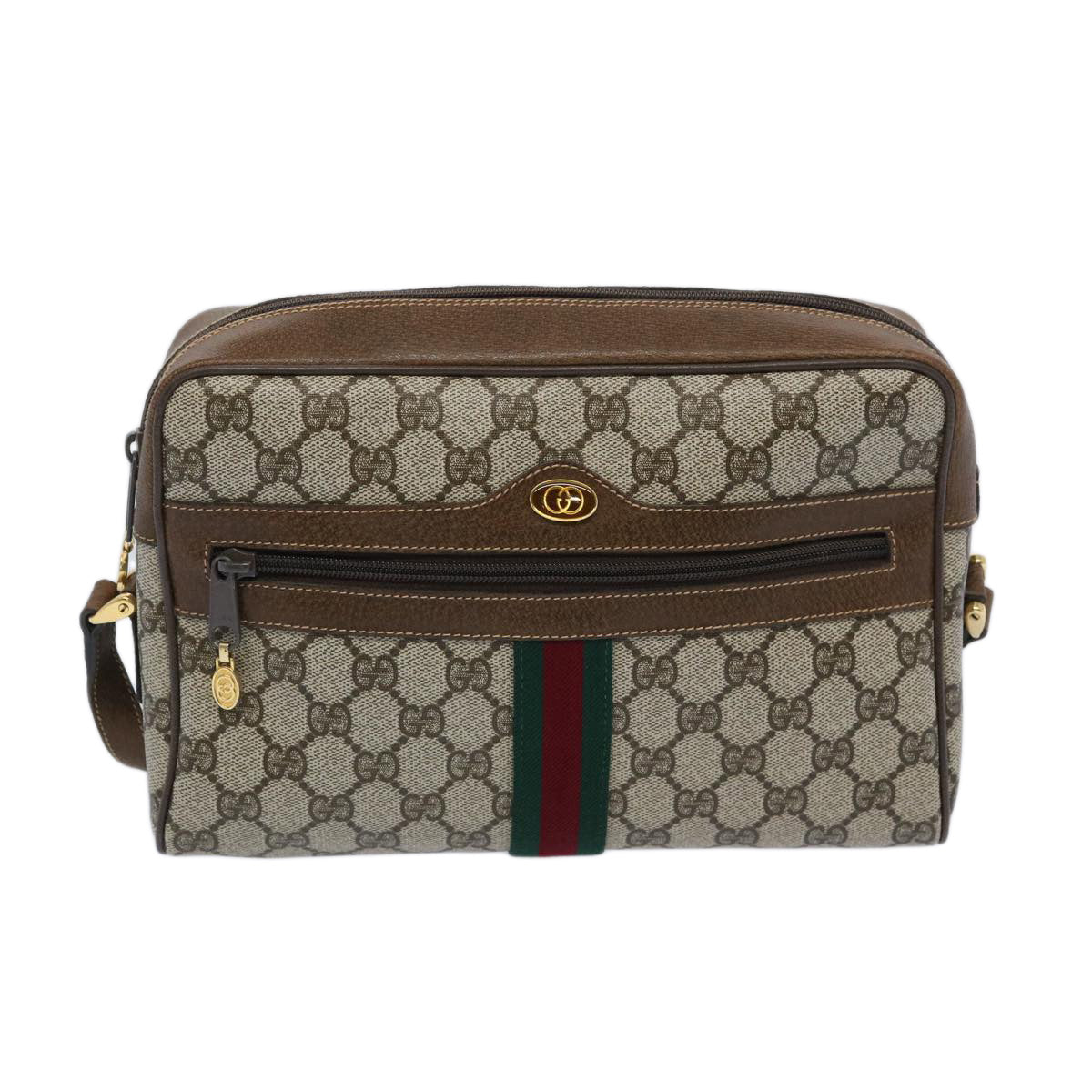 GUCCI GG Supreme Web Sherry Line Shoulder Bag PVC Beige Red Green Auth 65893