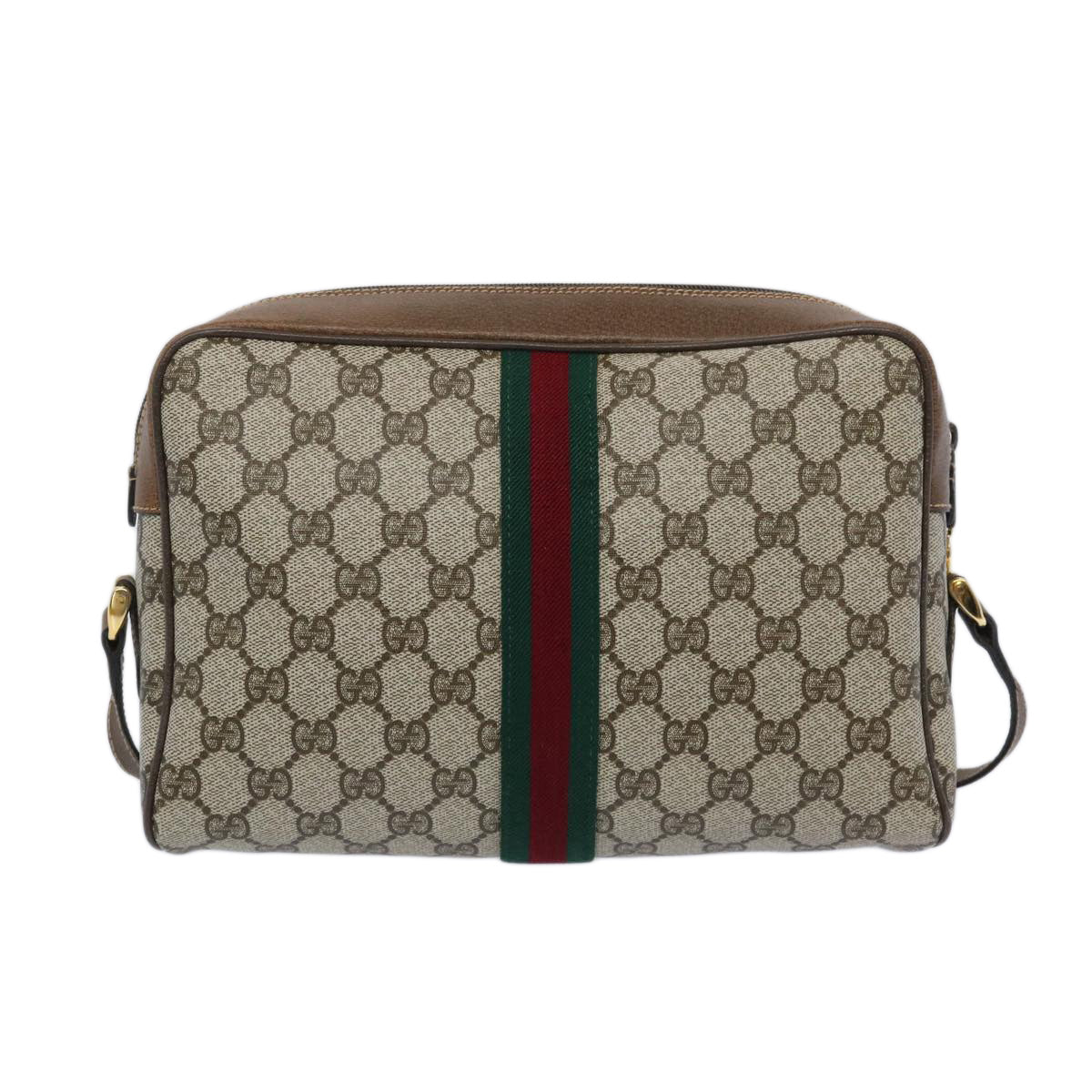 GUCCI GG Supreme Web Sherry Line Shoulder Bag PVC Beige Red Green Auth 65893 - 0