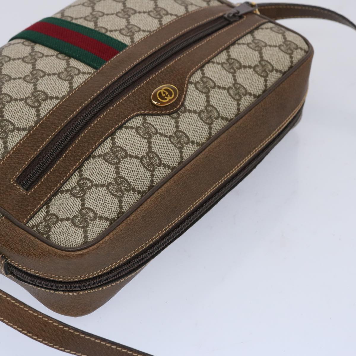 GUCCI GG Supreme Web Sherry Line Shoulder Bag PVC Beige Red Green Auth 65893