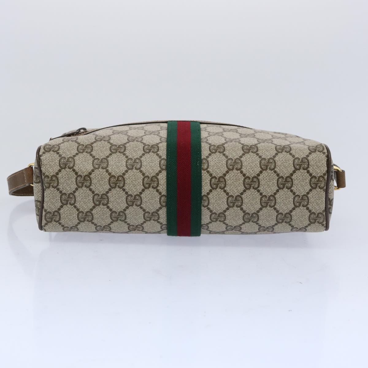 GUCCI GG Supreme Web Sherry Line Shoulder Bag PVC Beige Red Green Auth 65893