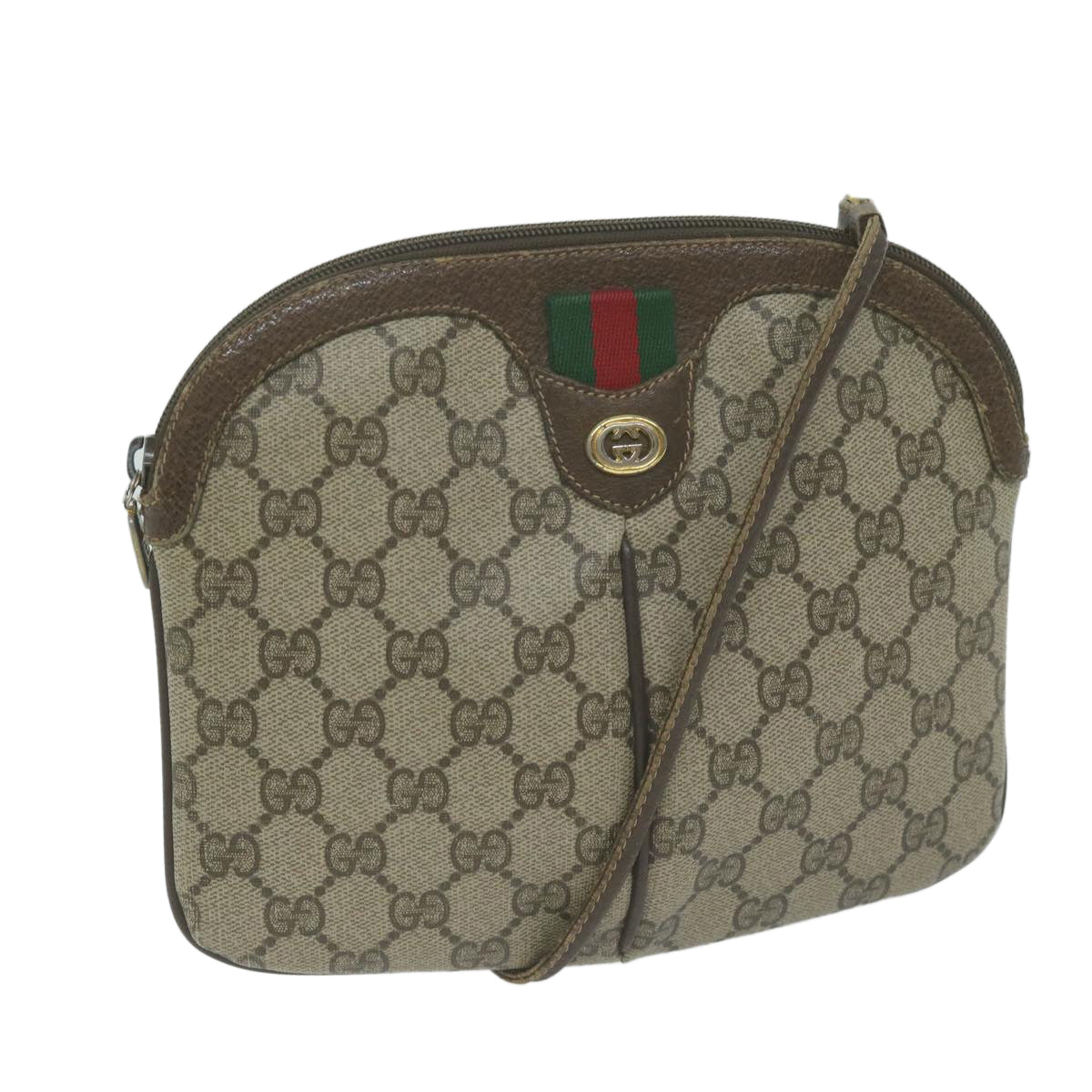 GUCCI GG Supreme Web Sherry Line Shoulder Bag PVC Beige 904 02 047 Auth 65903