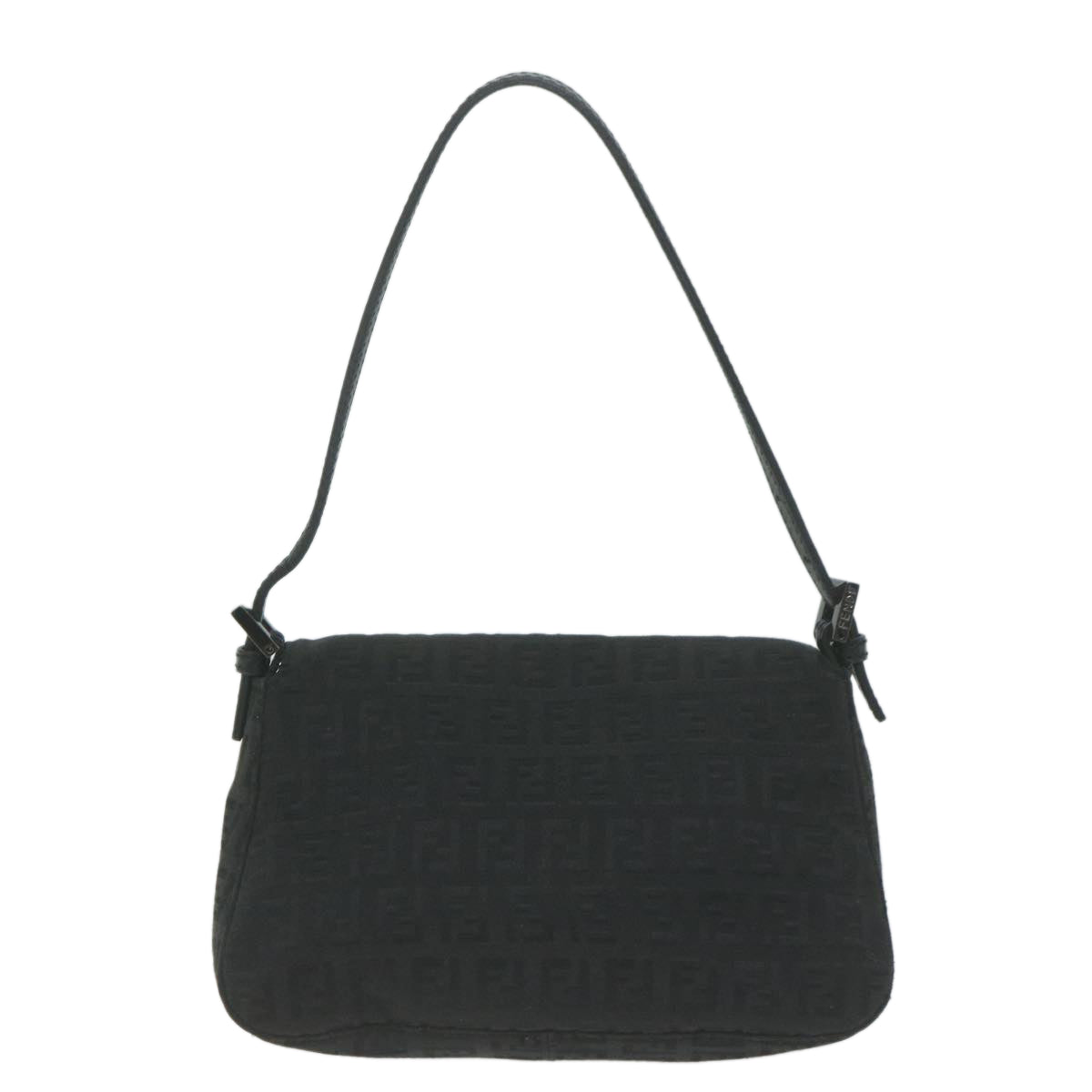 FENDI Zucchino Canvas Mamma Baguette Shoulder Bag Black Auth 65904 - 0