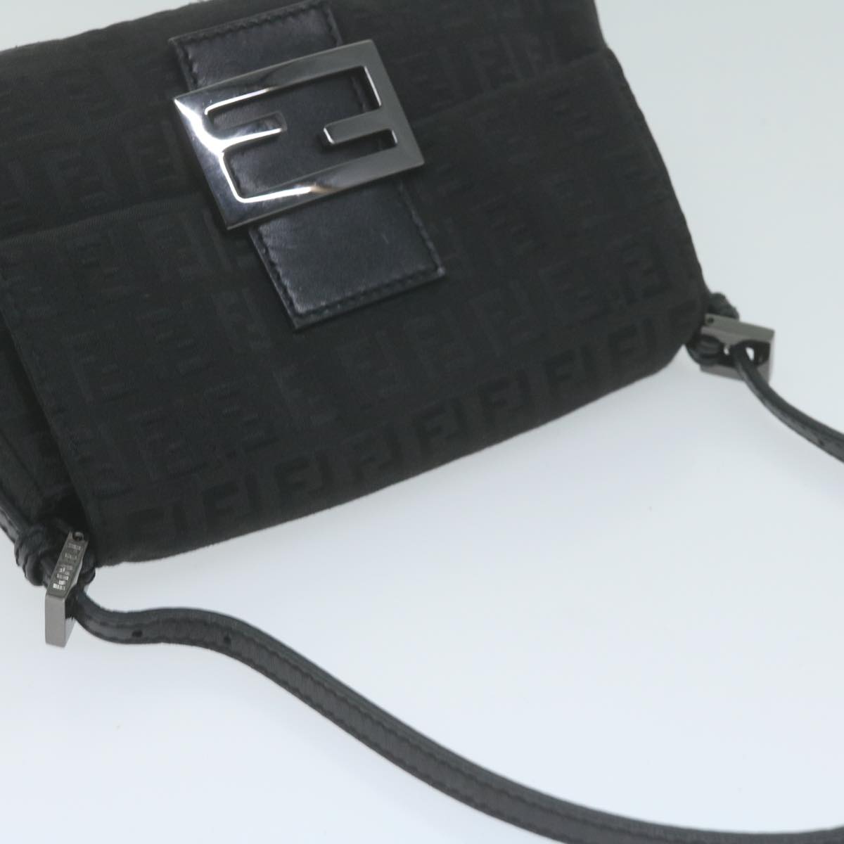 FENDI Zucchino Canvas Mamma Baguette Shoulder Bag Black Auth 65904