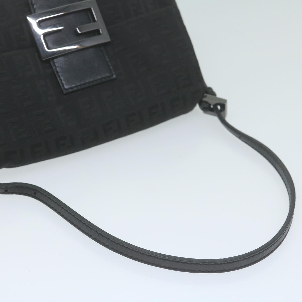 FENDI Zucchino Canvas Mamma Baguette Shoulder Bag Black Auth 65904