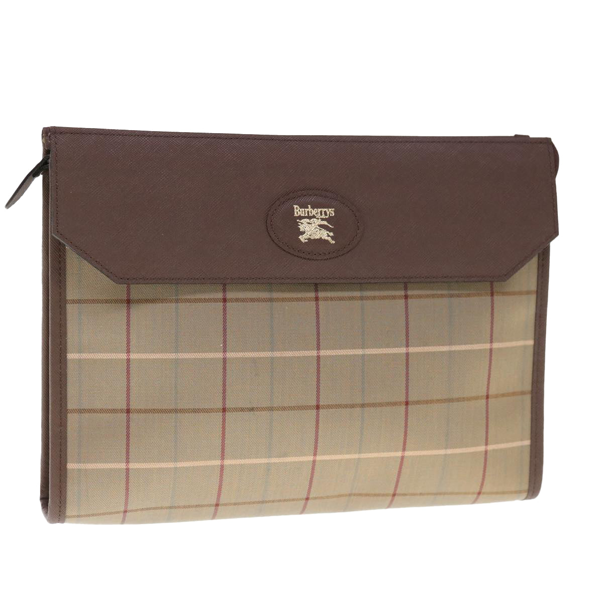Burberrys Nova Check Clutch Bag Canvas Brown Auth 65917