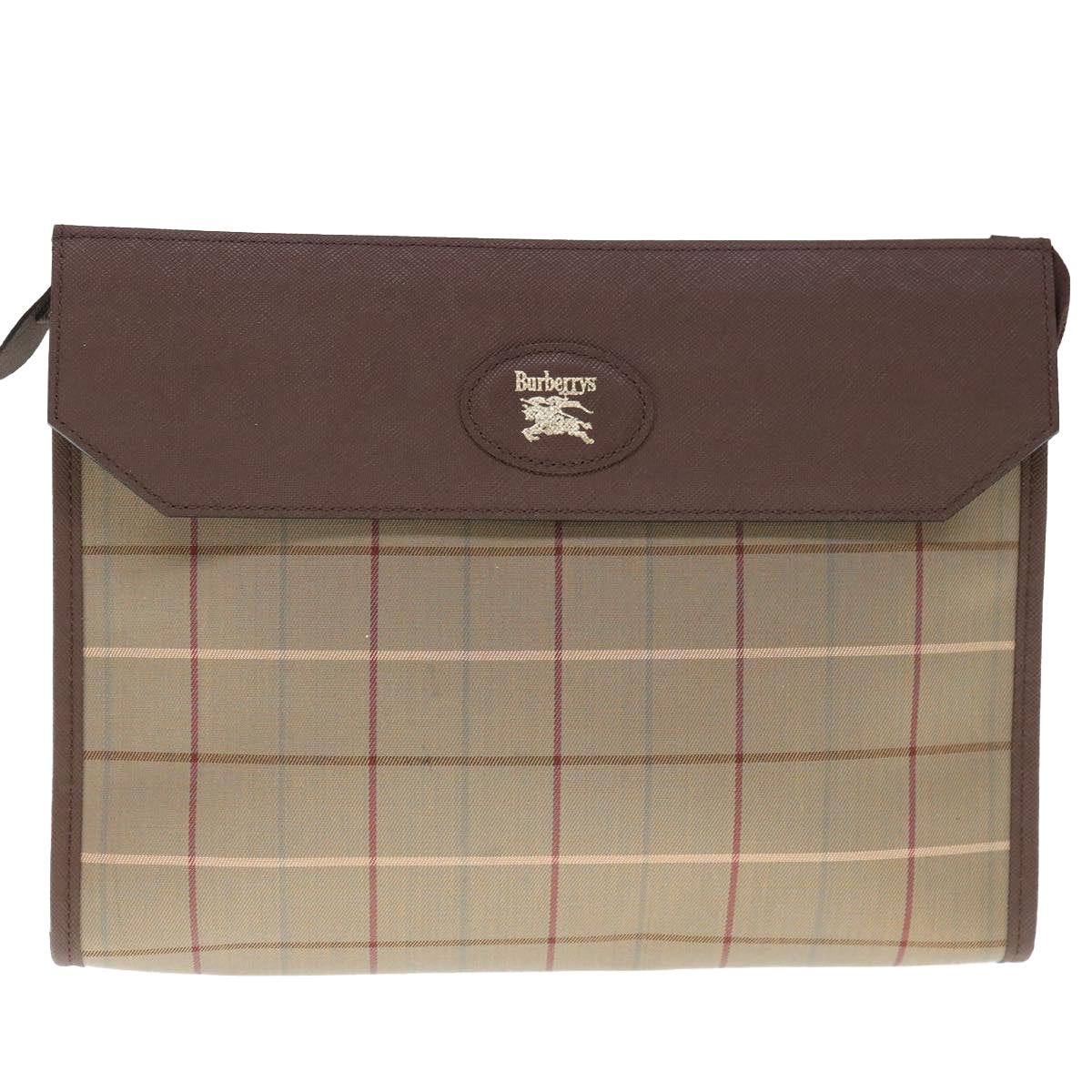 Burberrys Nova Check Clutch Bag Canvas Brown Auth 65917