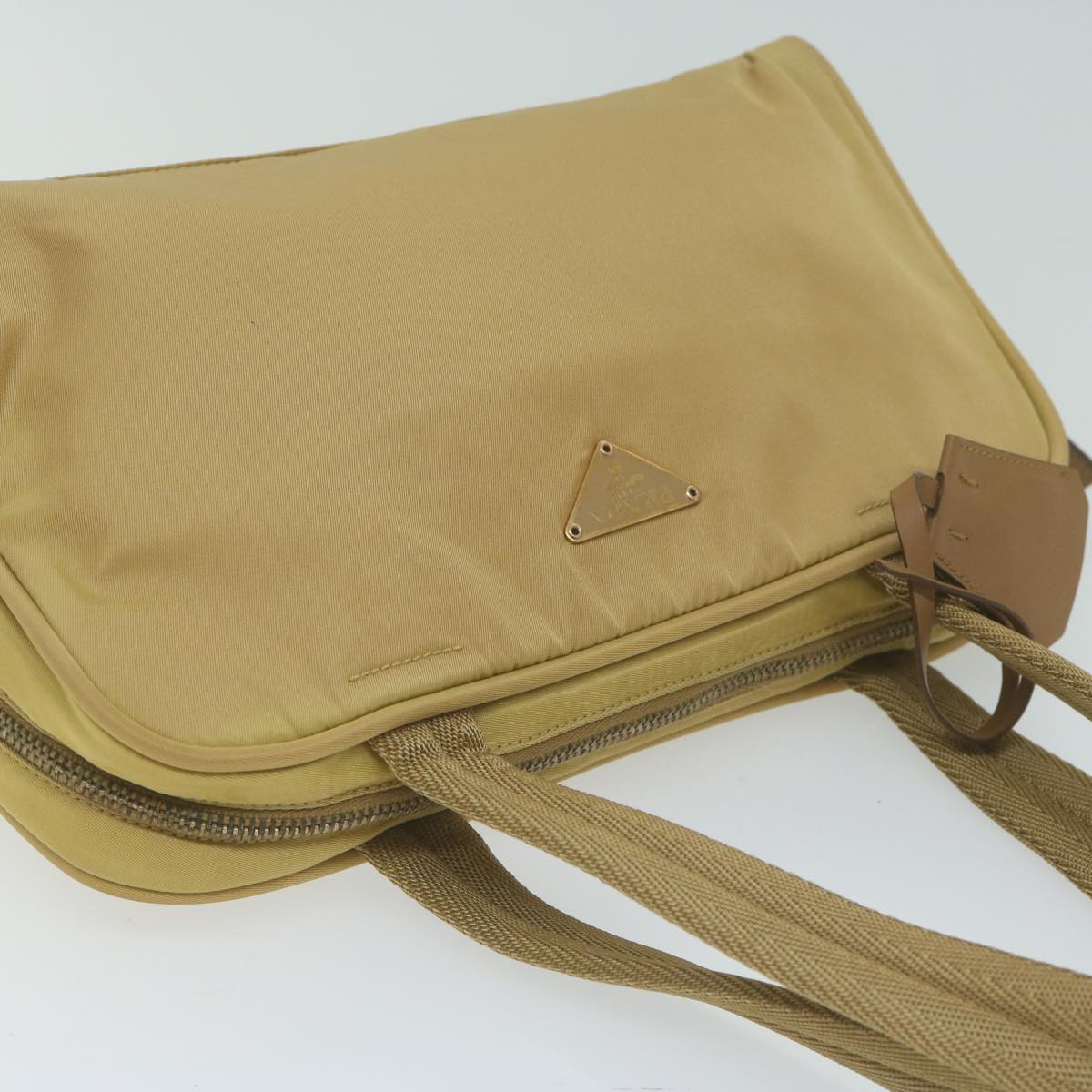 PRADA Hand Bag Nylon Beige Auth 65926