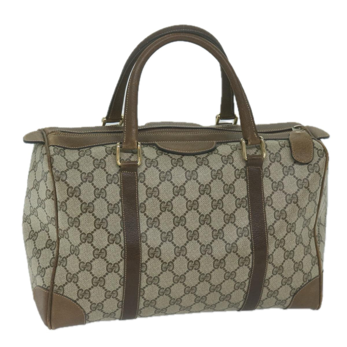 GUCCI GG Supreme Boston Bag PVC Beige Auth 65927