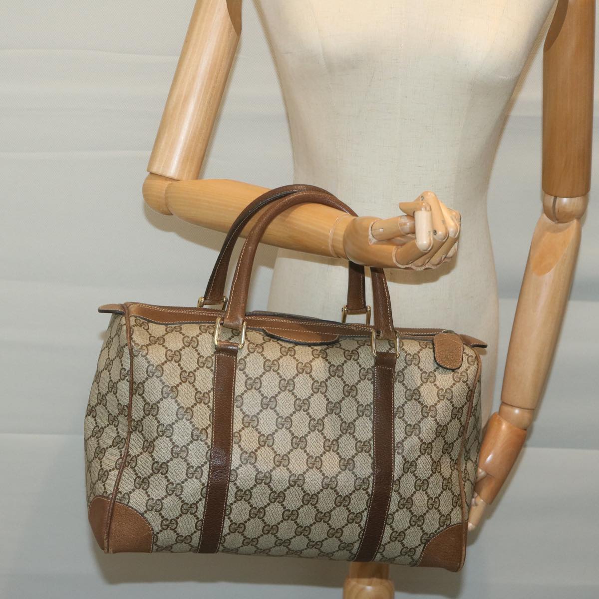 GUCCI GG Supreme Boston Bag PVC Beige Auth 65927