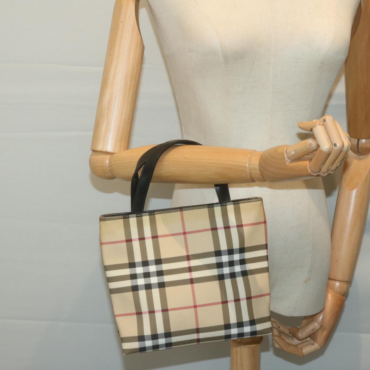 BURBERRY Nova Check Hand Bag Coated Canvas Beige Auth 65930