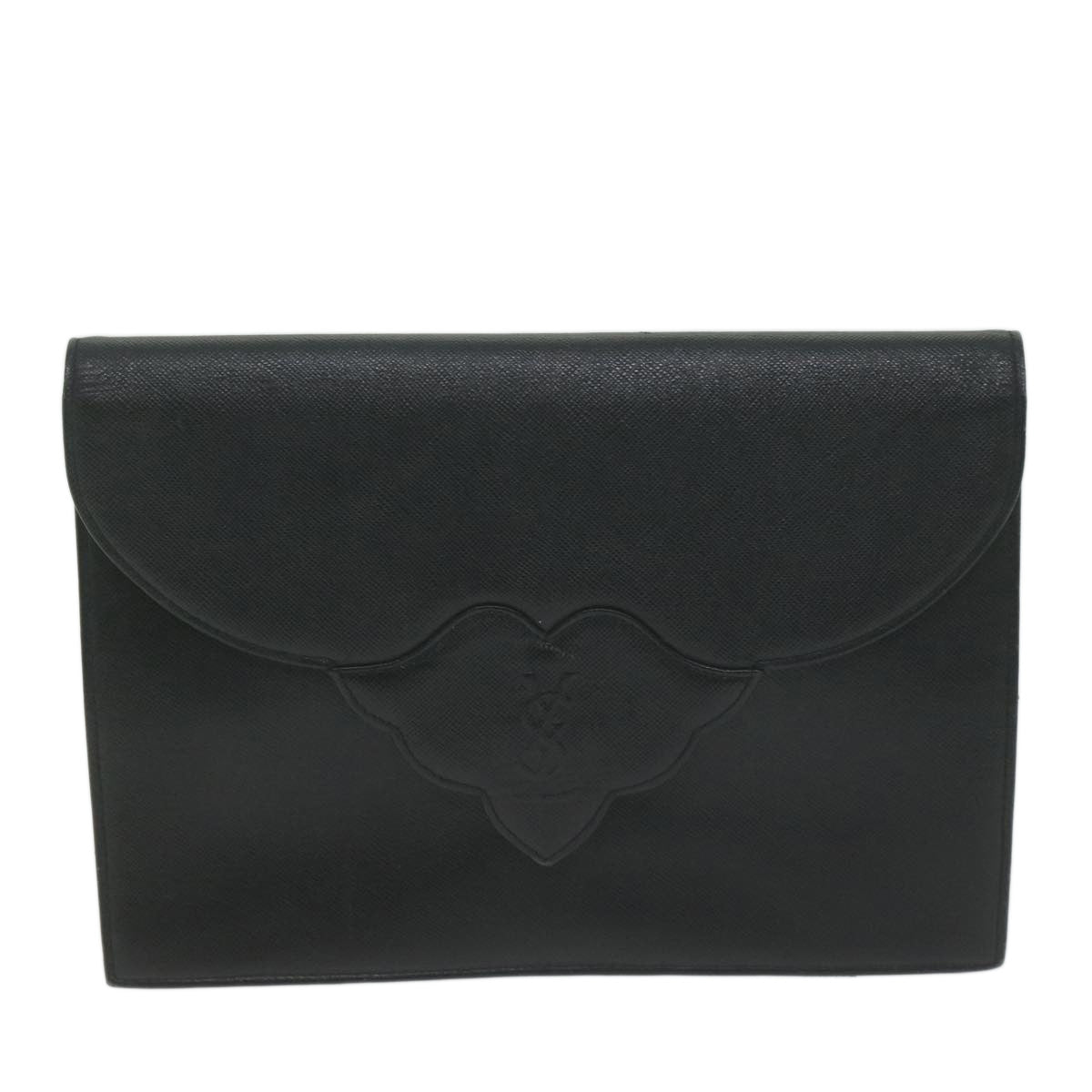 SAINT LAURENT Clutch Bag Leather Black Auth 65936