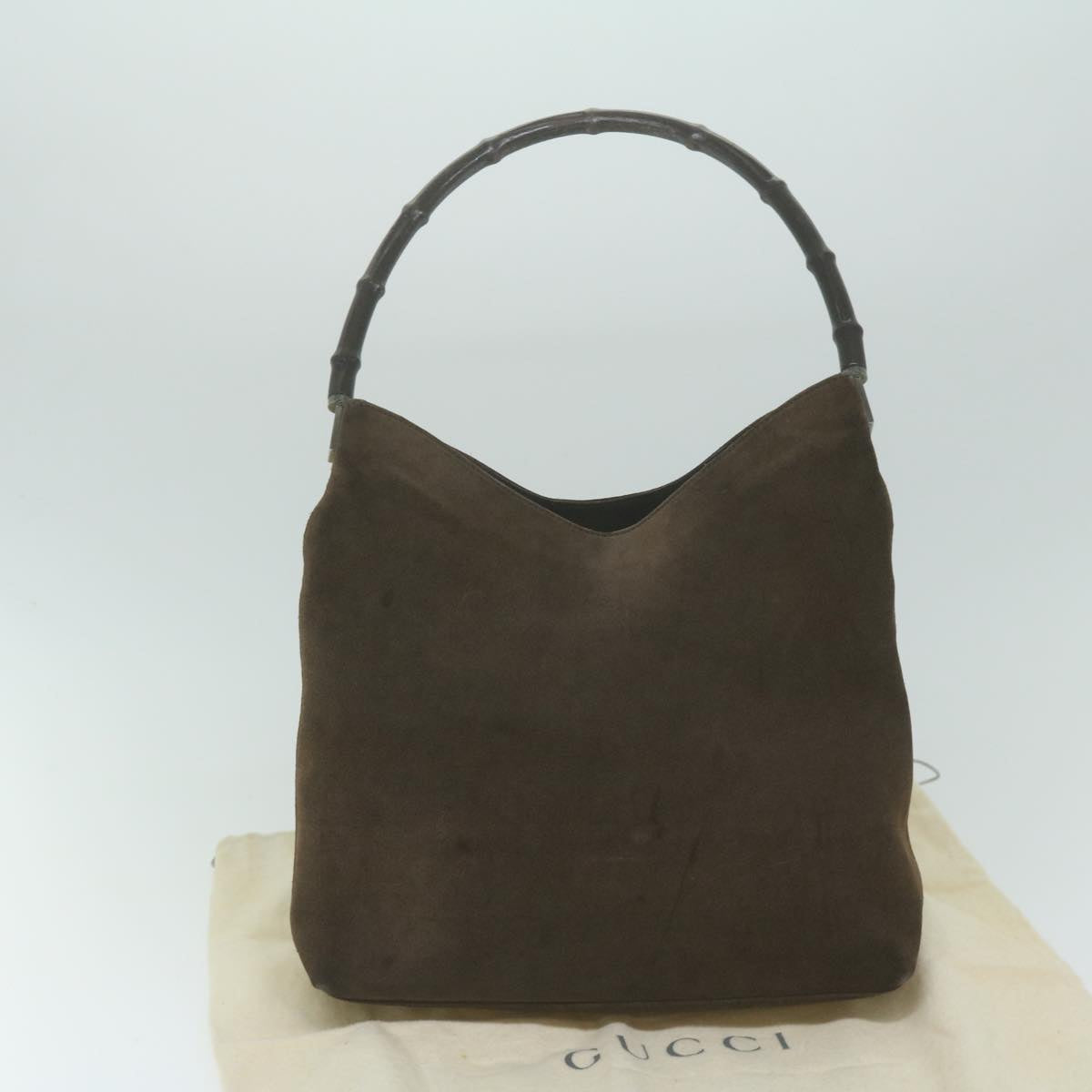 GUCCI Bamboo Shoulder Bag Suede Brown 001 3244 Auth 65940