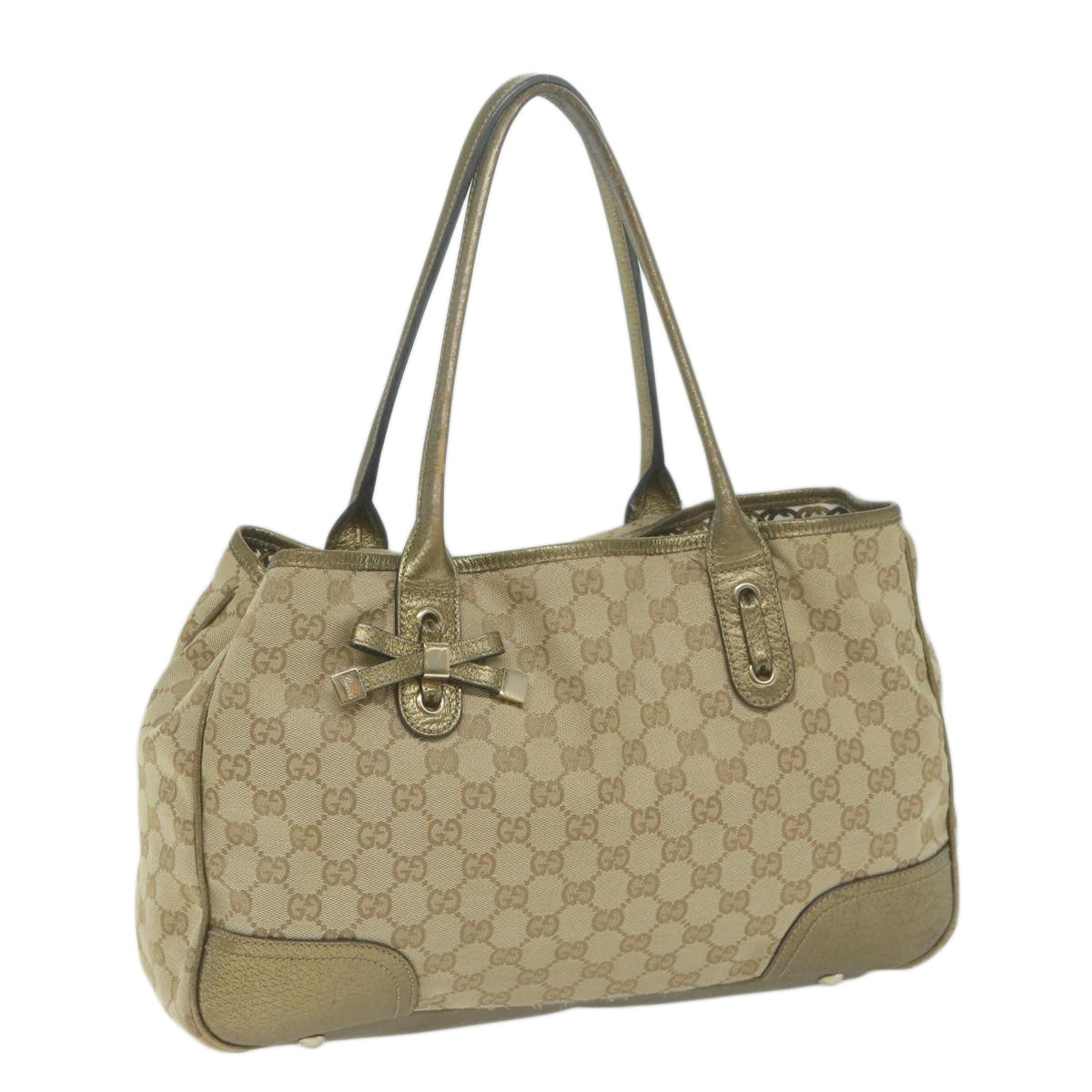 GUCCI GG Canvas Shoulder Bag Gold Tone Beige 163805 Auth 65944