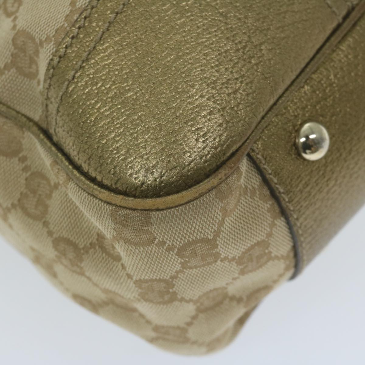 GUCCI GG Canvas Shoulder Bag Gold Tone Beige 163805 Auth 65944