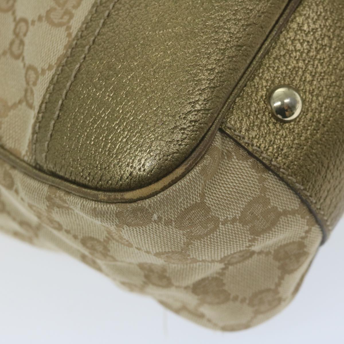 GUCCI GG Canvas Shoulder Bag Gold Tone Beige 163805 Auth 65944