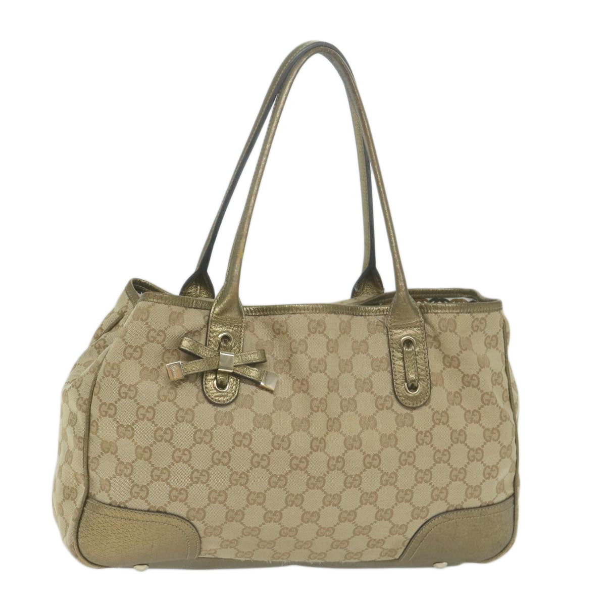 GUCCI GG Canvas Shoulder Bag Gold Tone Beige 163805 Auth 65944