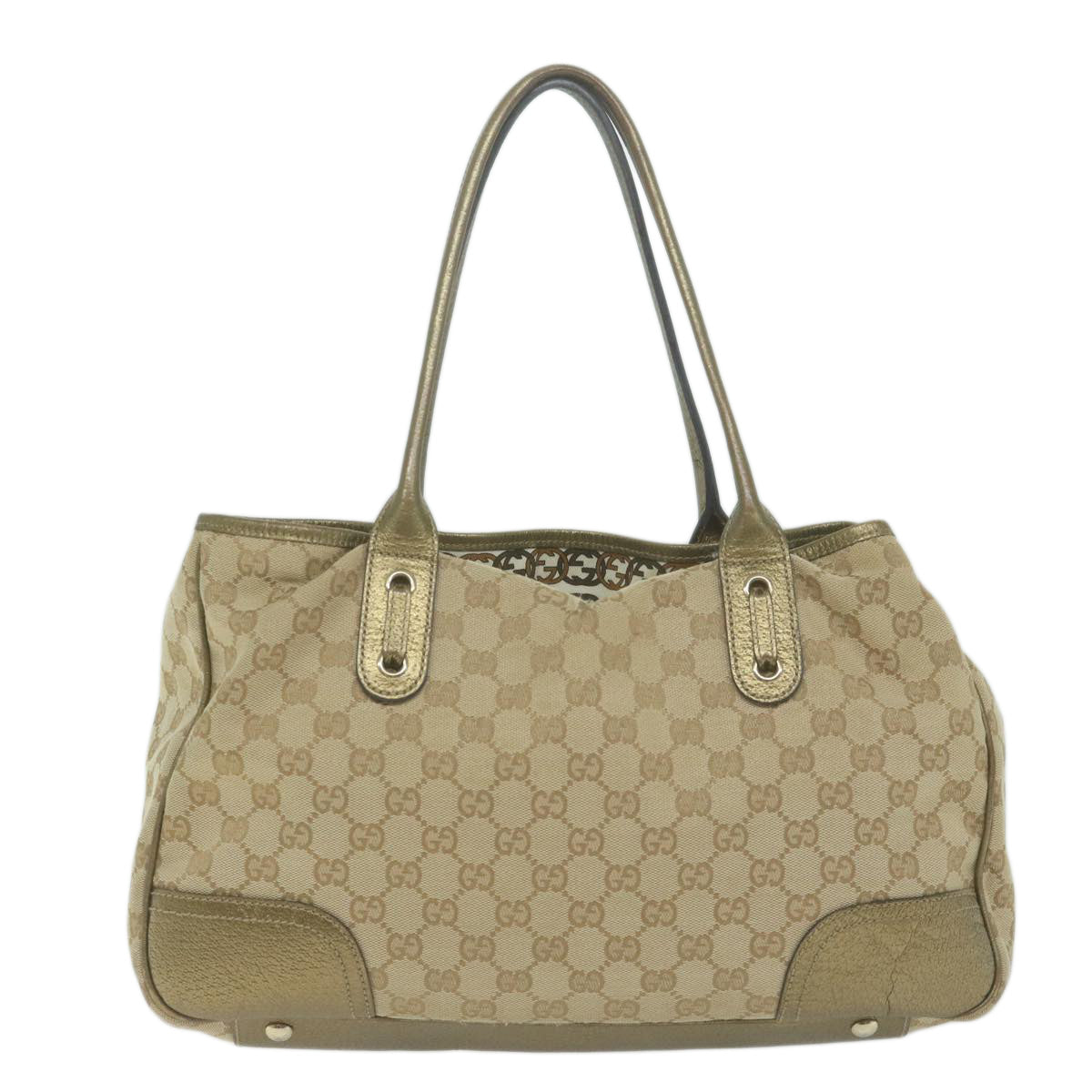 GUCCI GG Canvas Shoulder Bag Gold Tone Beige 163805 Auth 65944 - 0