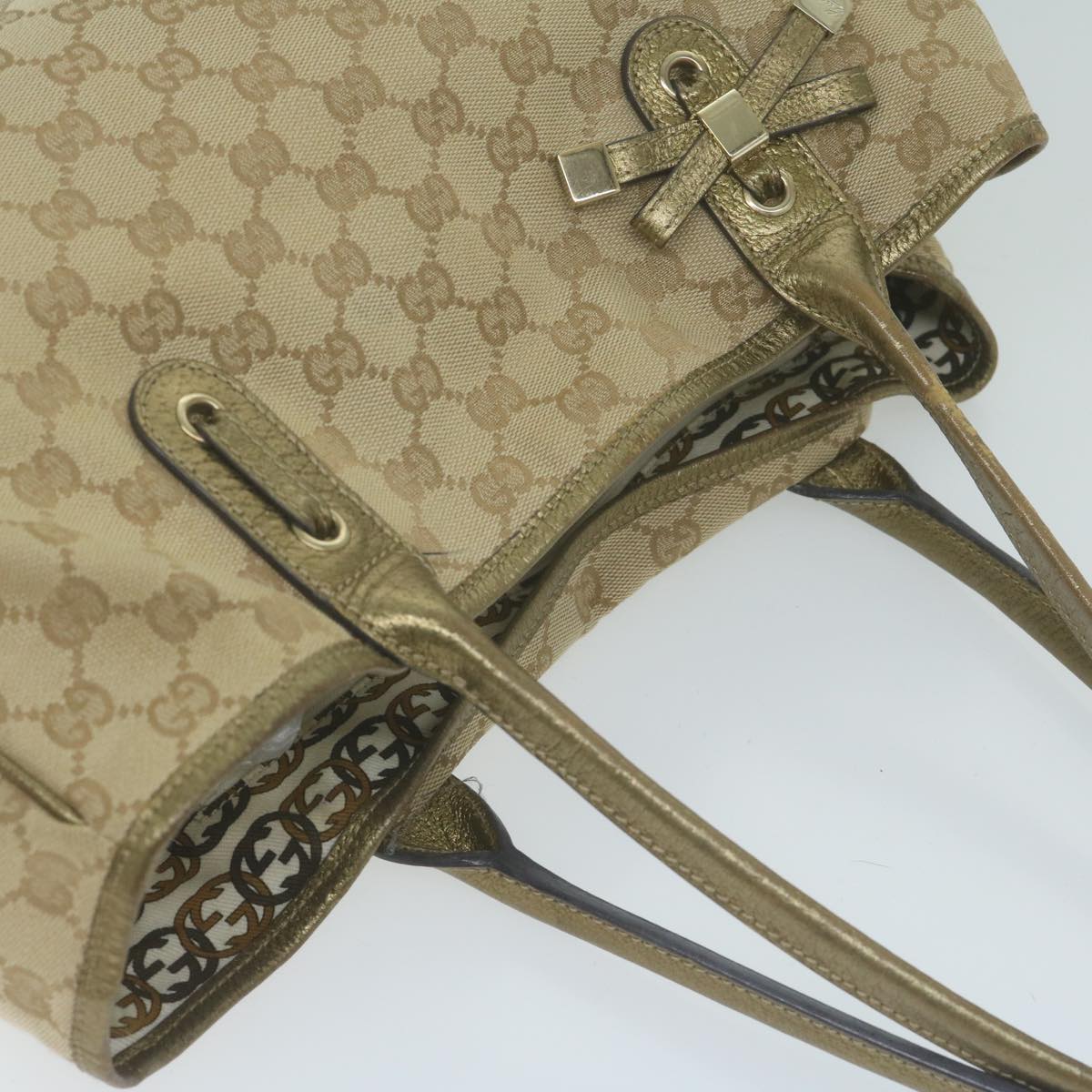 GUCCI GG Canvas Shoulder Bag Gold Tone Beige 163805 Auth 65944