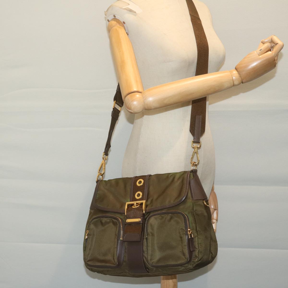 PRADA Shoulder Bag Nylon Khaki Auth 65951