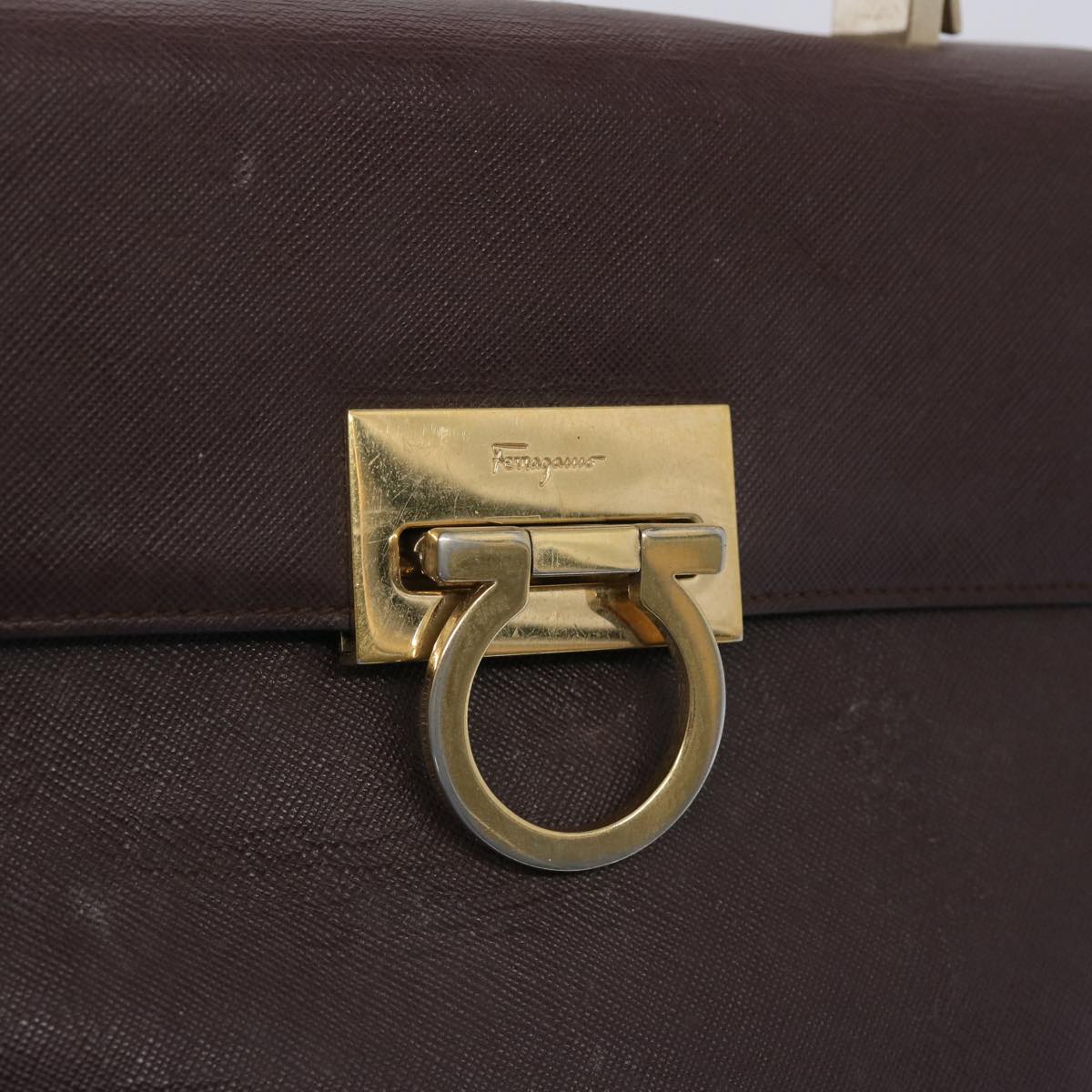 Salvatore Ferragamo Gancini Hand Bag Leather Brown Auth 65955