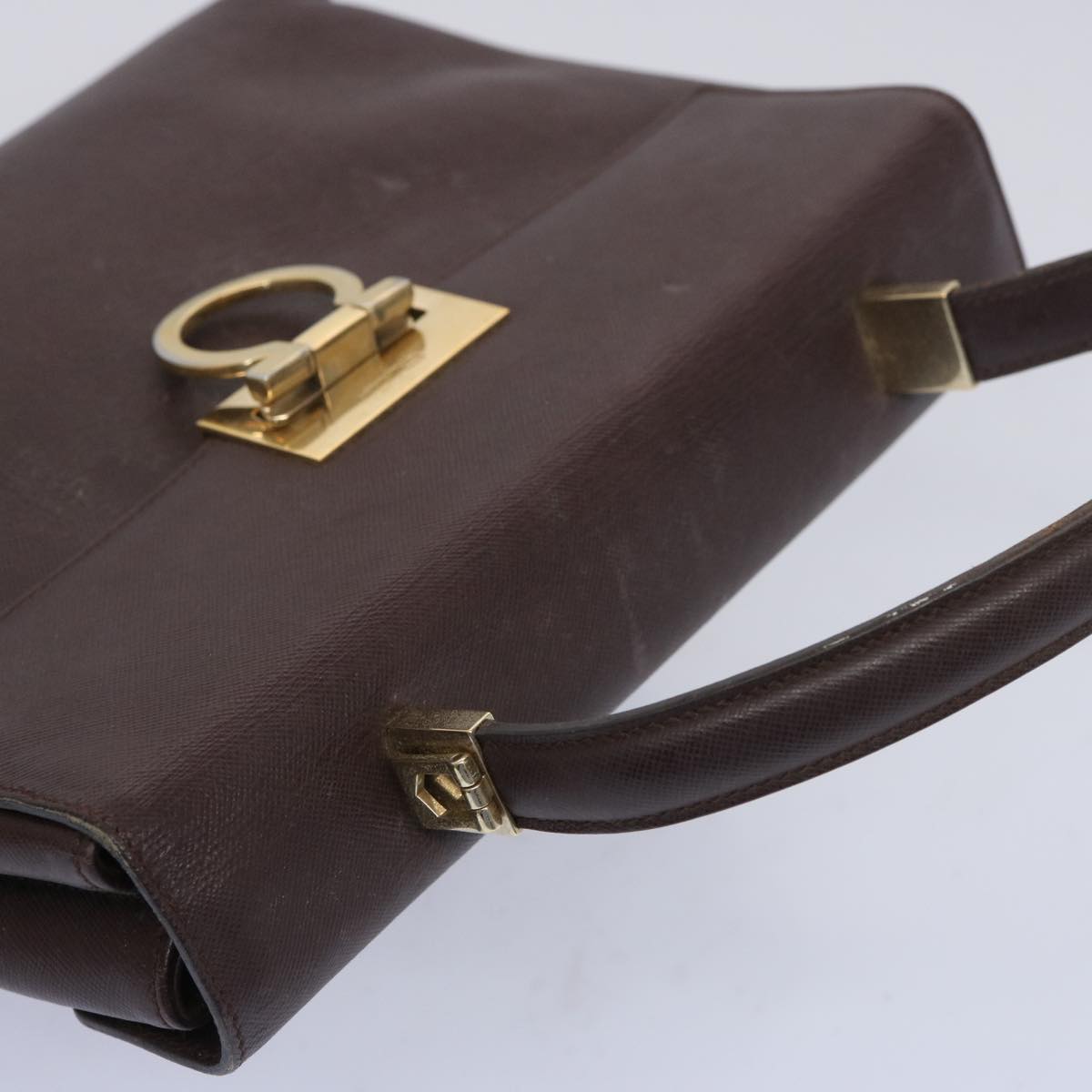 Salvatore Ferragamo Gancini Hand Bag Leather Brown Auth 65955