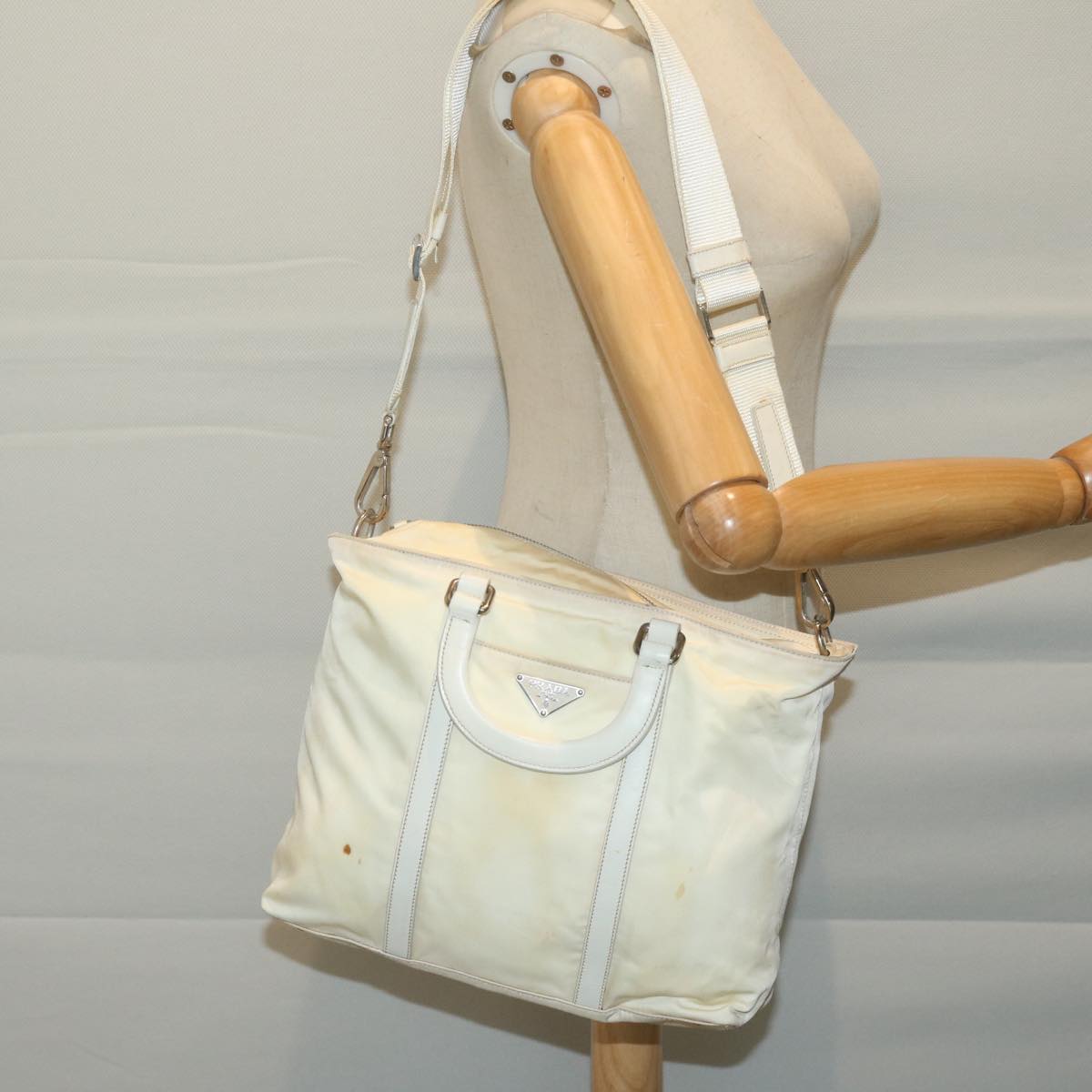 PRADA Hand Bag Nylon 2way White Auth 65956