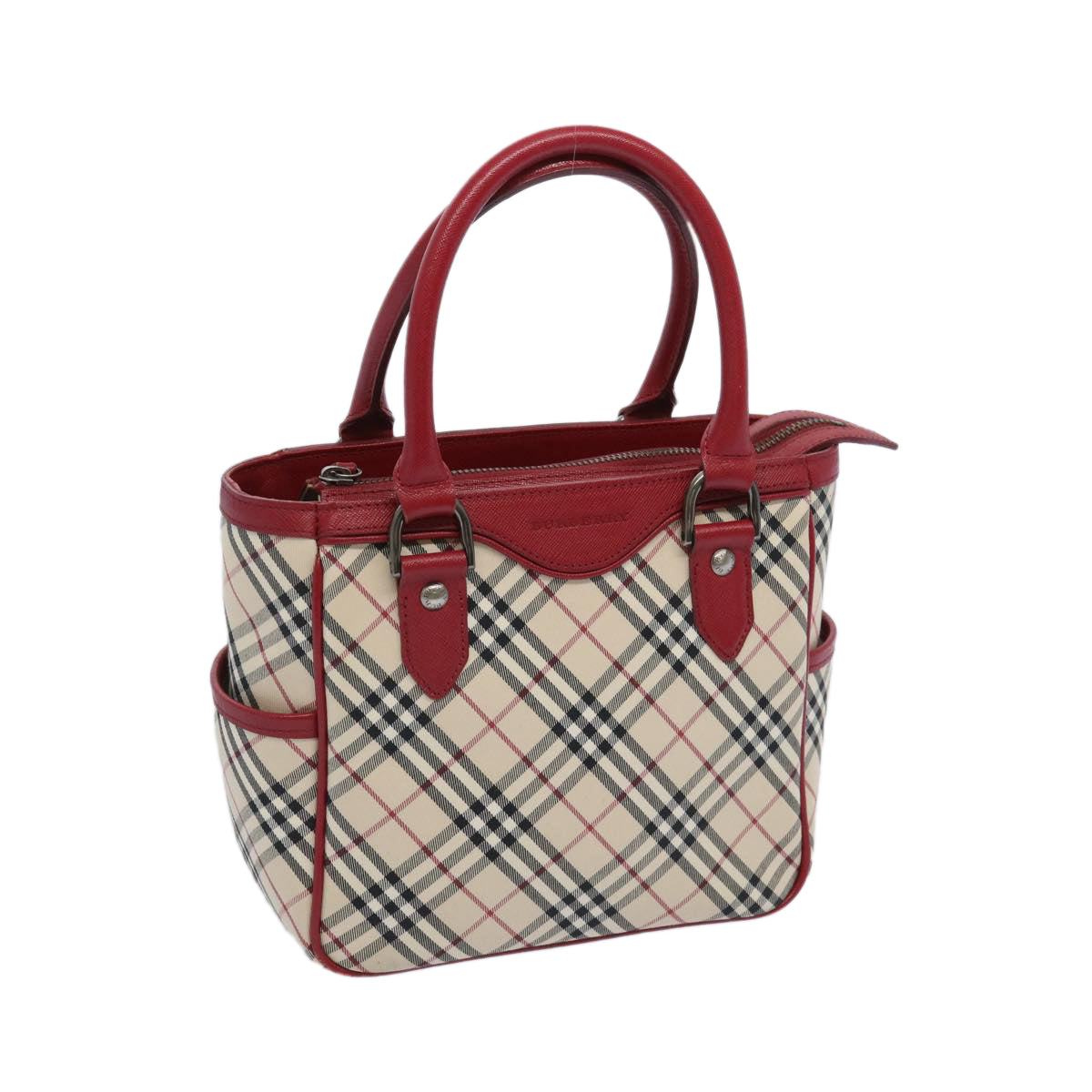 BURBERRY Nova Check Hand Bag Beige Red Auth 65960