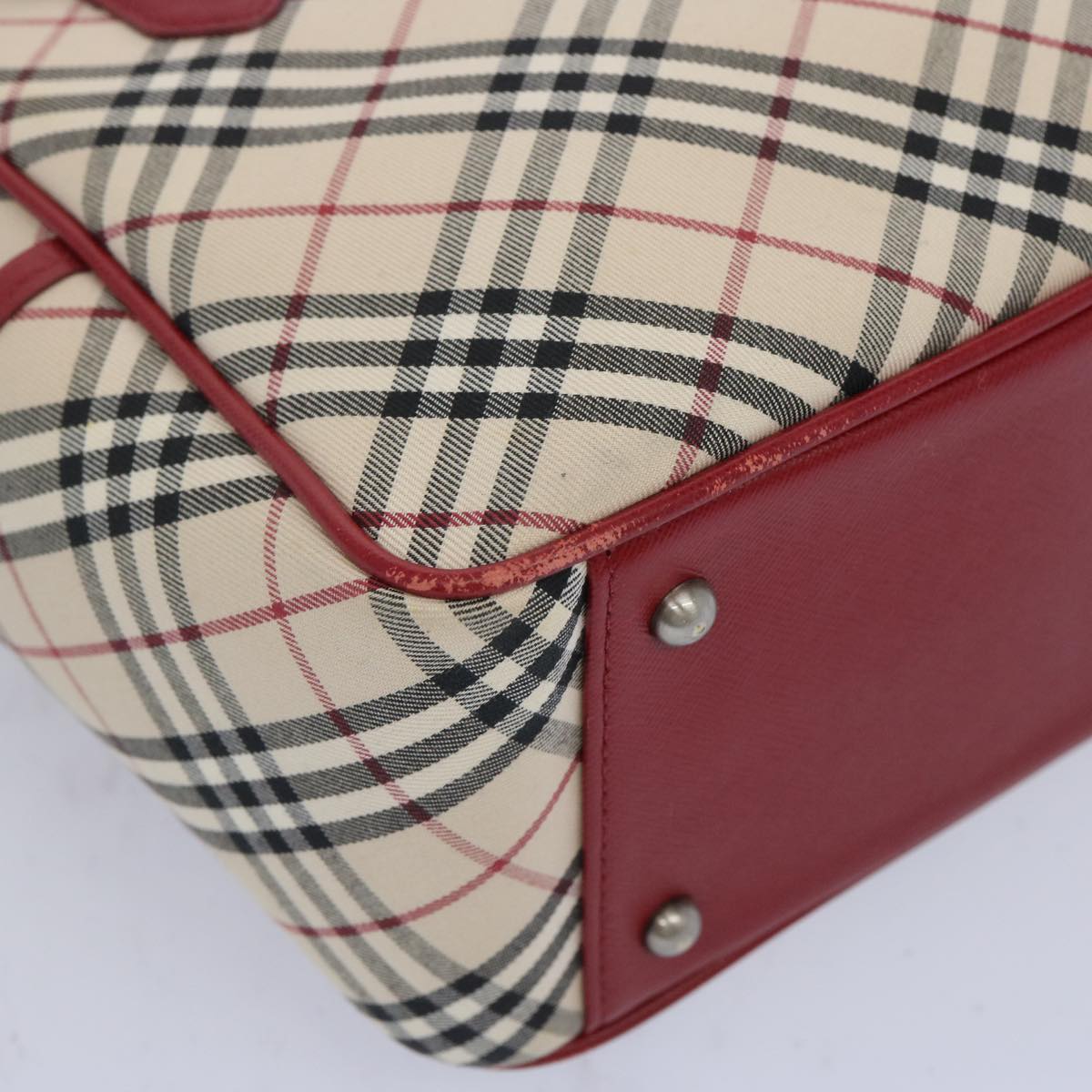 BURBERRY Nova Check Hand Bag Beige Red Auth 65960