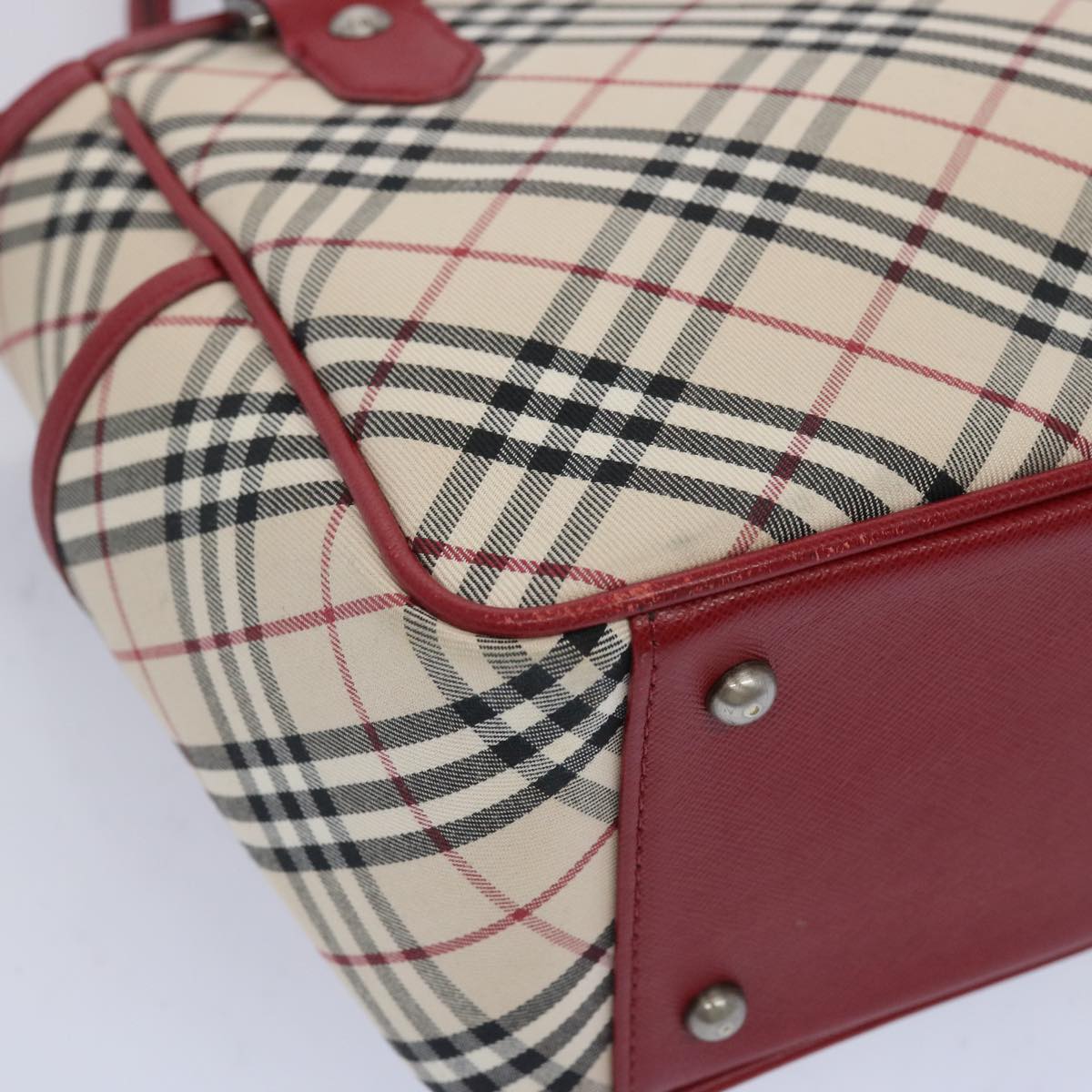 BURBERRY Nova Check Hand Bag Beige Red Auth 65960