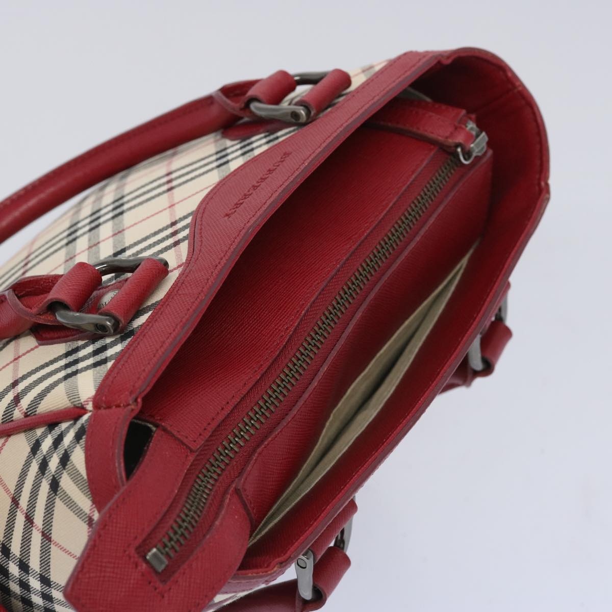 BURBERRY Nova Check Hand Bag Beige Red Auth 65960