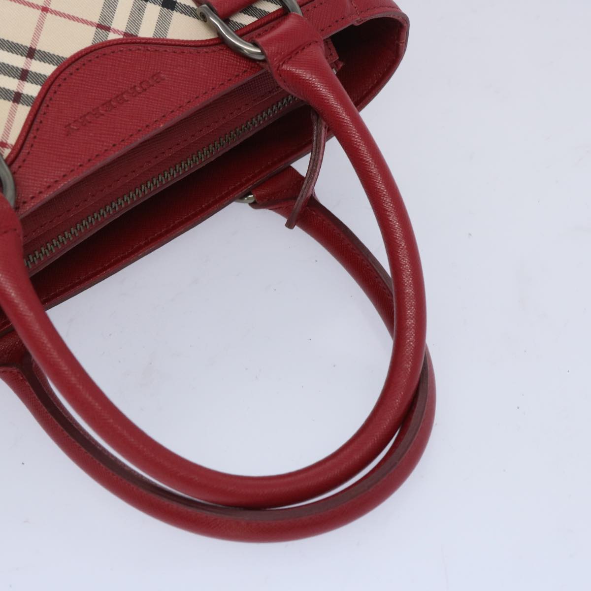 BURBERRY Nova Check Hand Bag Beige Red Auth 65960