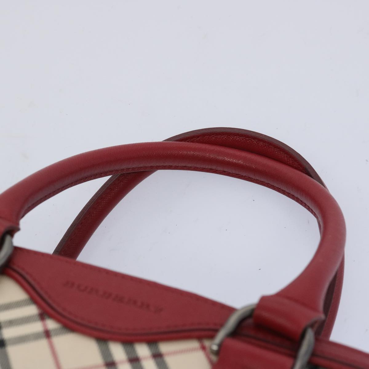 BURBERRY Nova Check Hand Bag Beige Red Auth 65960