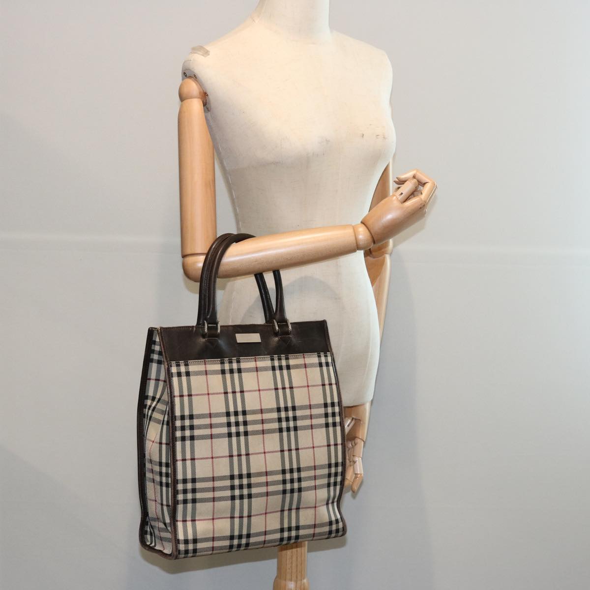 BURBERRY Nova Check Hand Bag Canvas Beige Auth 65962