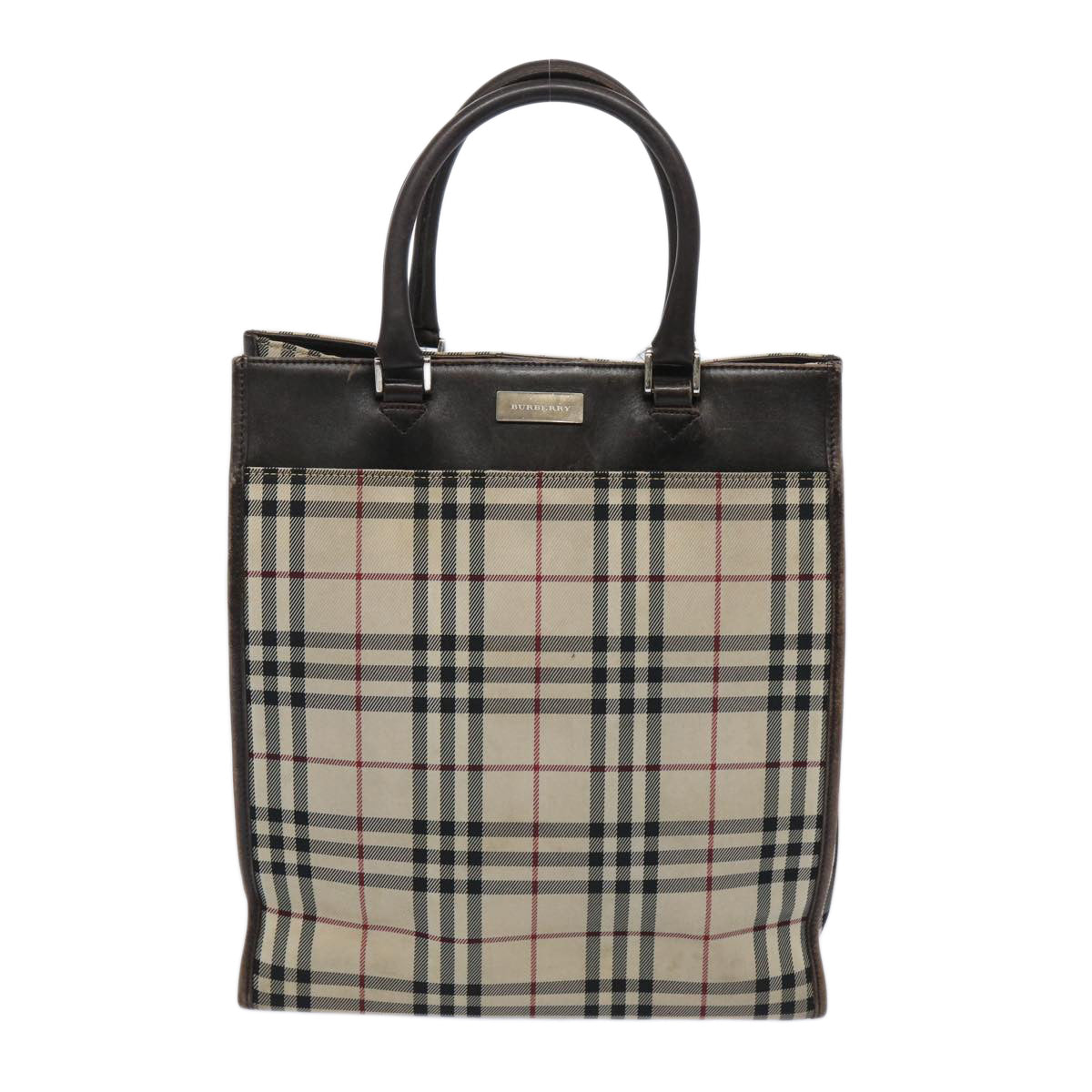 BURBERRY Nova Check Hand Bag Canvas Beige Auth 65962