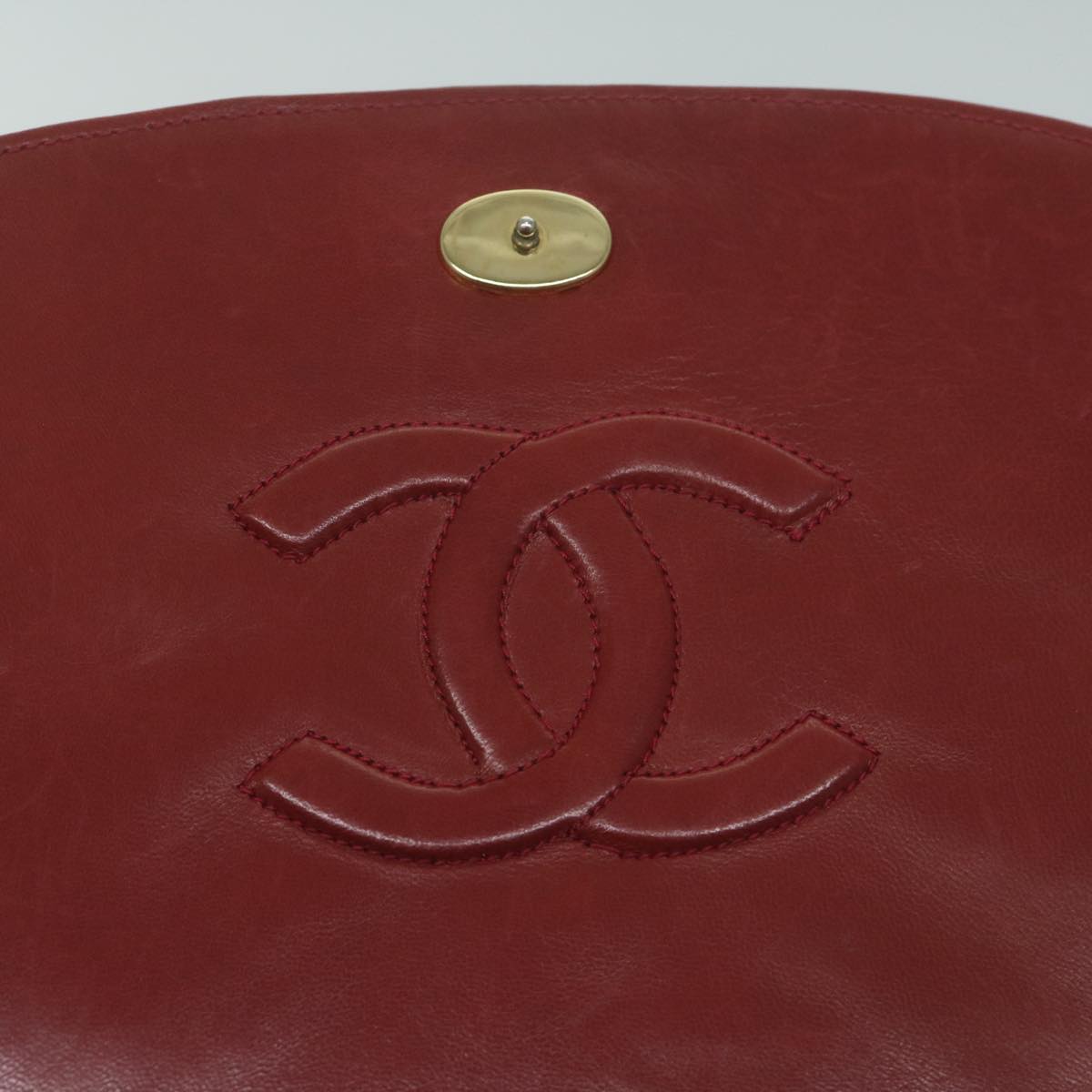 CHANEL Matelasse Chain Shoulder Bag Lamb Skin Red CC Auth 65980